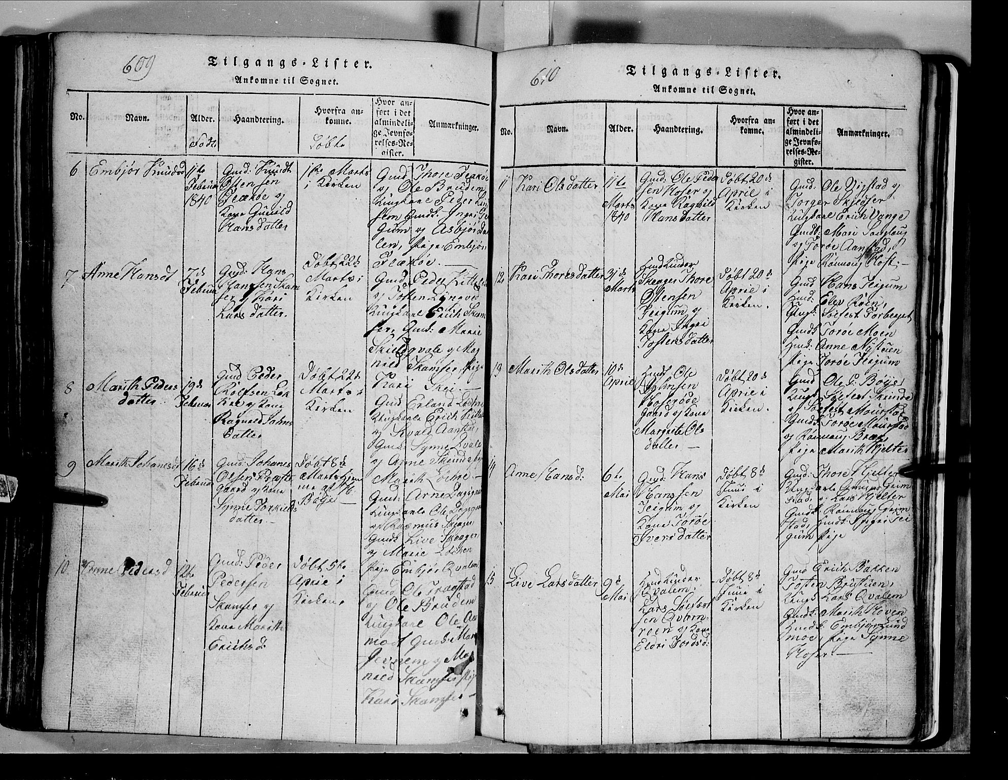 Lom prestekontor, SAH/PREST-070/L/L0003: Parish register (copy) no. 3, 1815-1844, p. 609-610