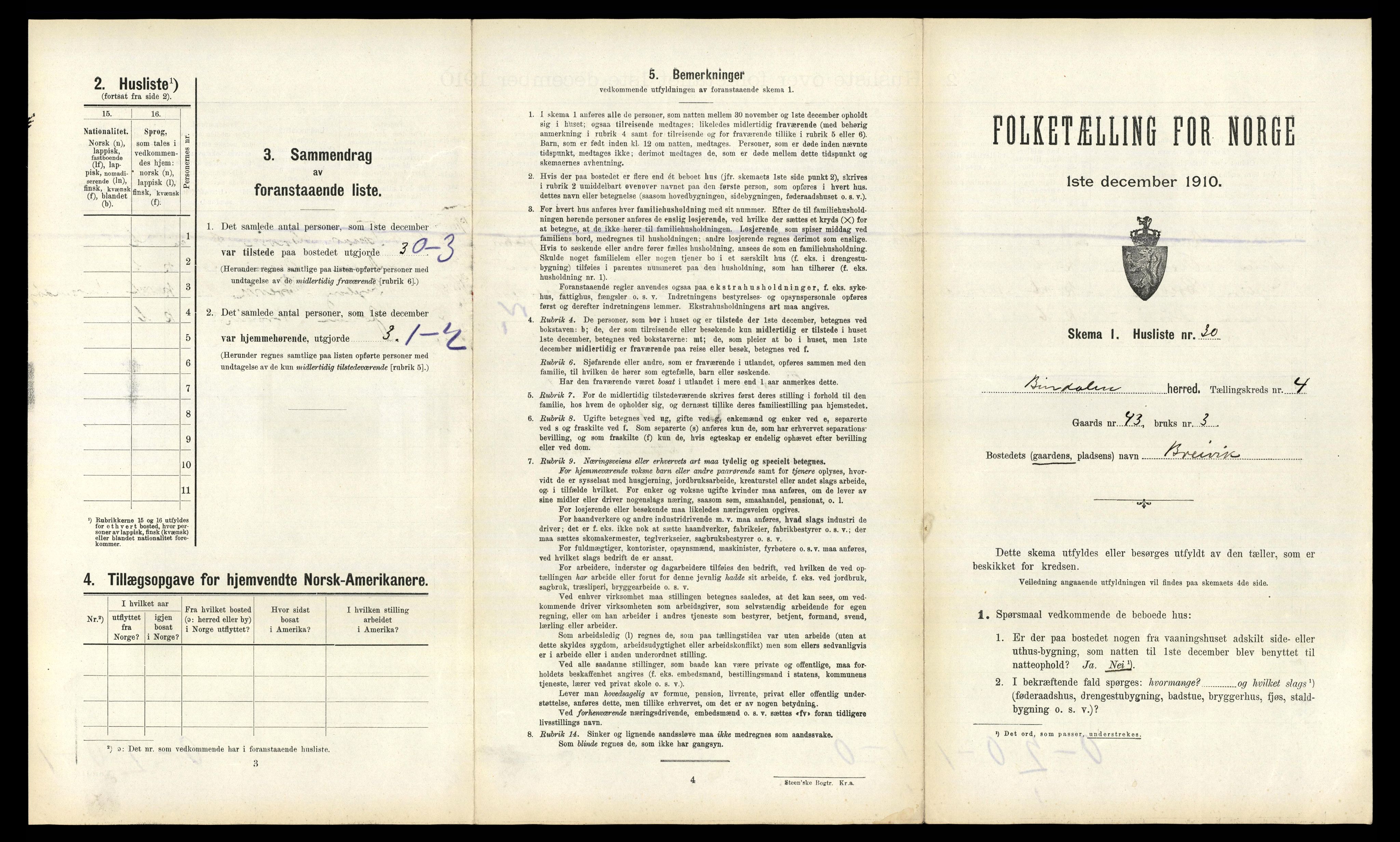 RA, 1910 census for Bindal, 1910, p. 418