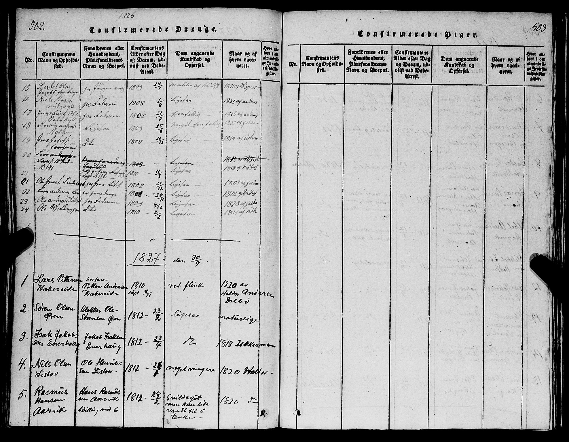 Selje sokneprestembete, AV/SAB-A-99938/H/Ha/Hab/Haba: Parish register (copy) no. A 1, 1816-1828, p. 502-503