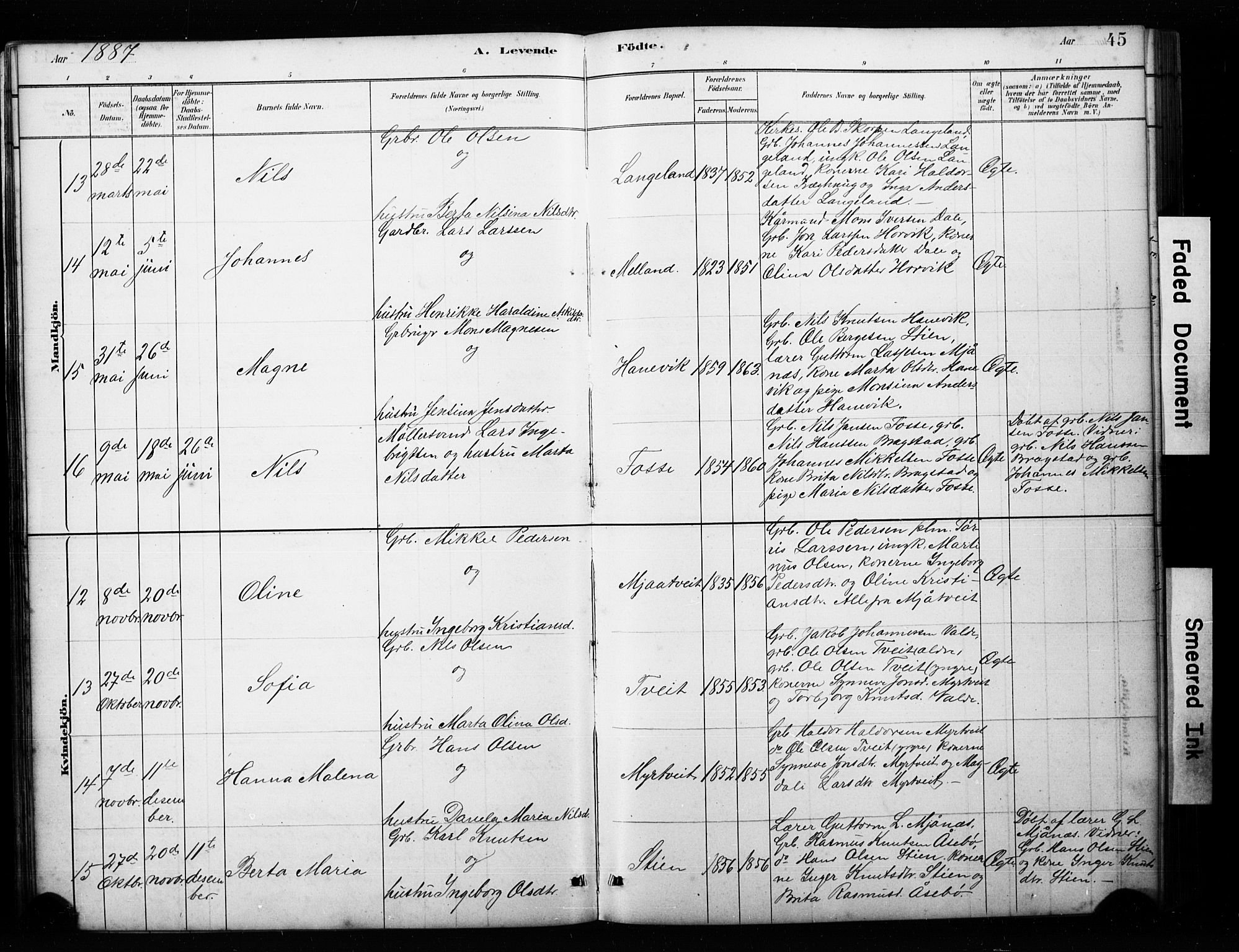 Alversund Sokneprestembete, AV/SAB-A-73901/H/Ha/Hab: Parish register (copy) no. C 3, 1881-1894, p. 45