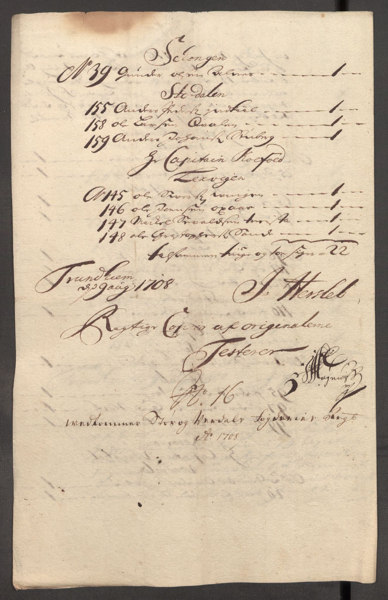 Rentekammeret inntil 1814, Reviderte regnskaper, Fogderegnskap, AV/RA-EA-4092/R62/L4198: Fogderegnskap Stjørdal og Verdal, 1708, p. 200