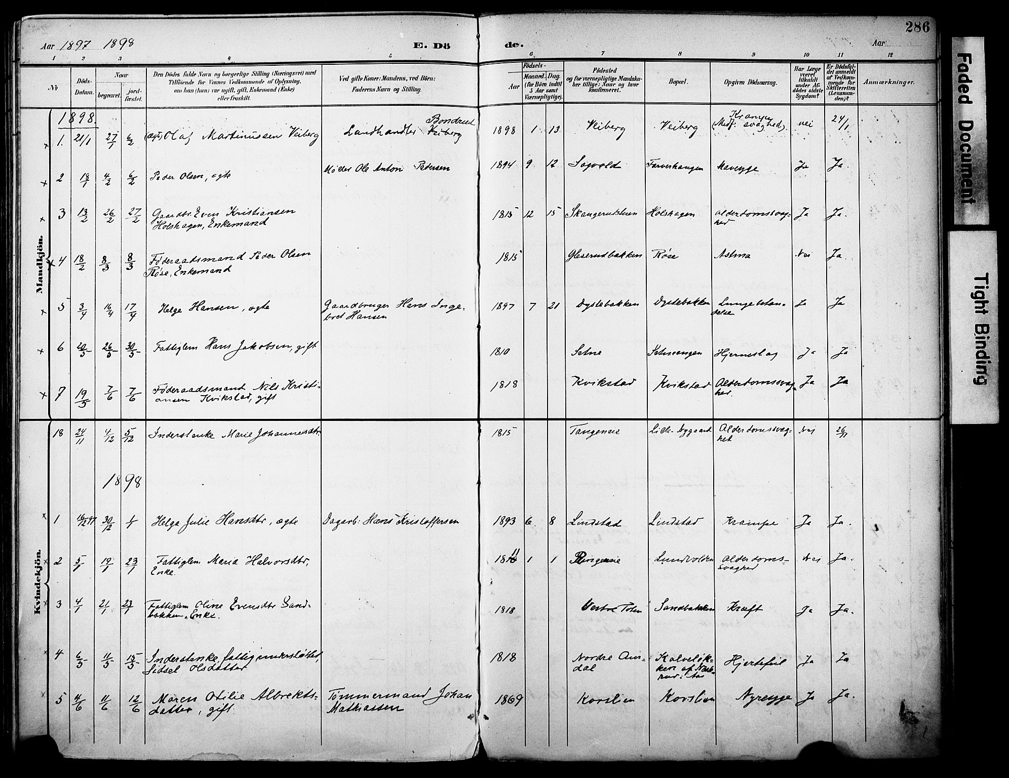 Vestre Toten prestekontor, SAH/PREST-108/H/Ha/Haa/L0013: Parish register (official) no. 13, 1895-1911, p. 286