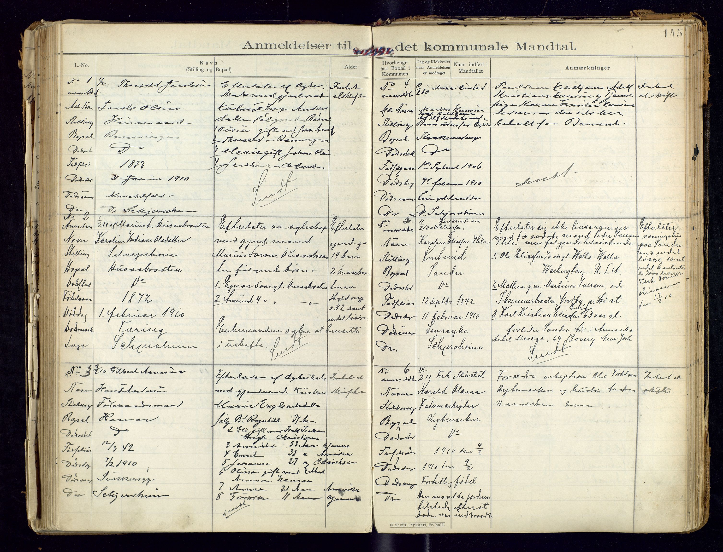 Sør-Odal lensmannskontor, SAH/LHS-022/H/Hb/L0001/0002: Protokoller over anmeldte dødsfall / Protokoll over anmeldte dødsfall, 1901-1913, p. 145