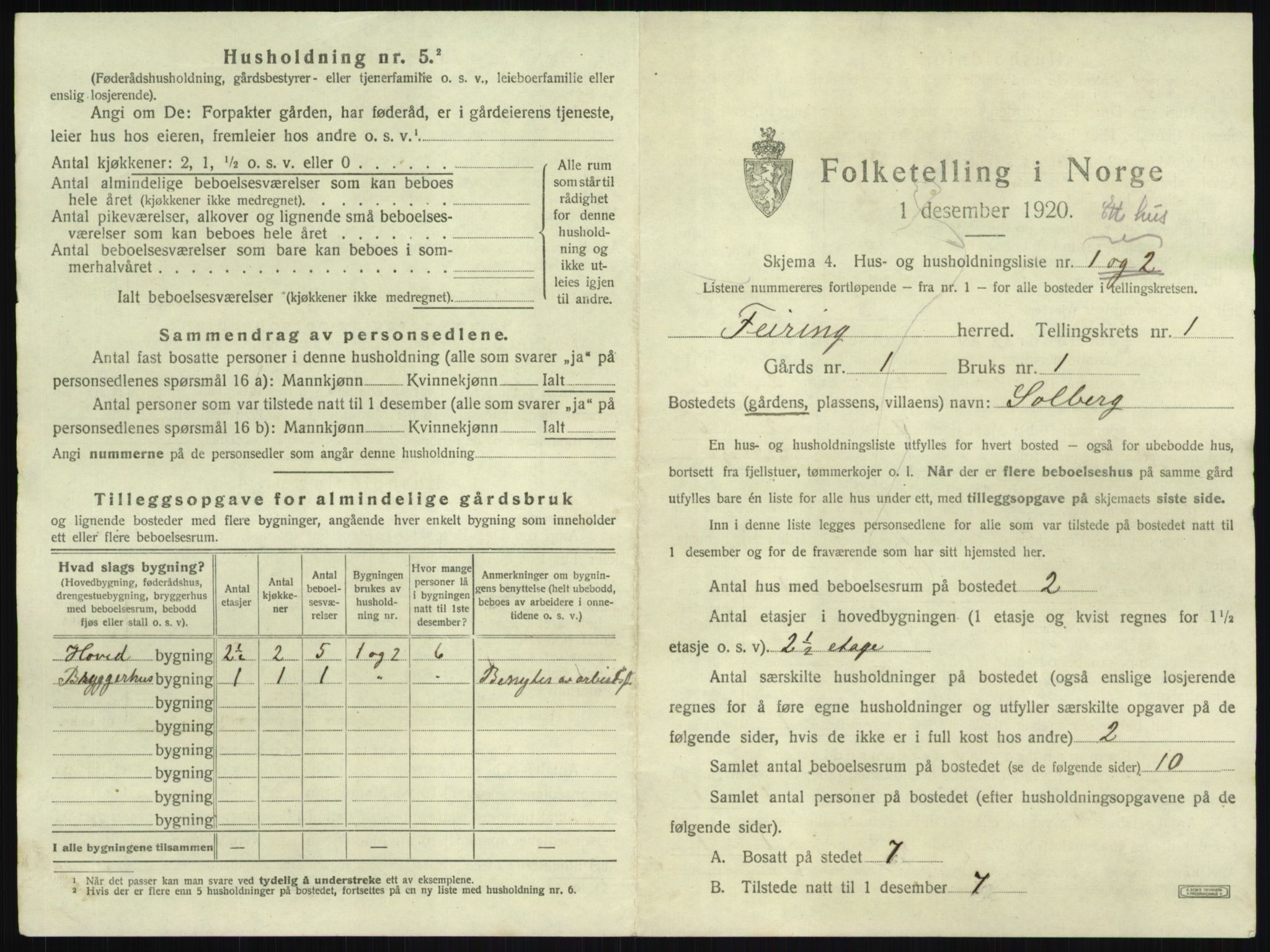 SAO, 1920 census for Feiring, 1920, p. 17