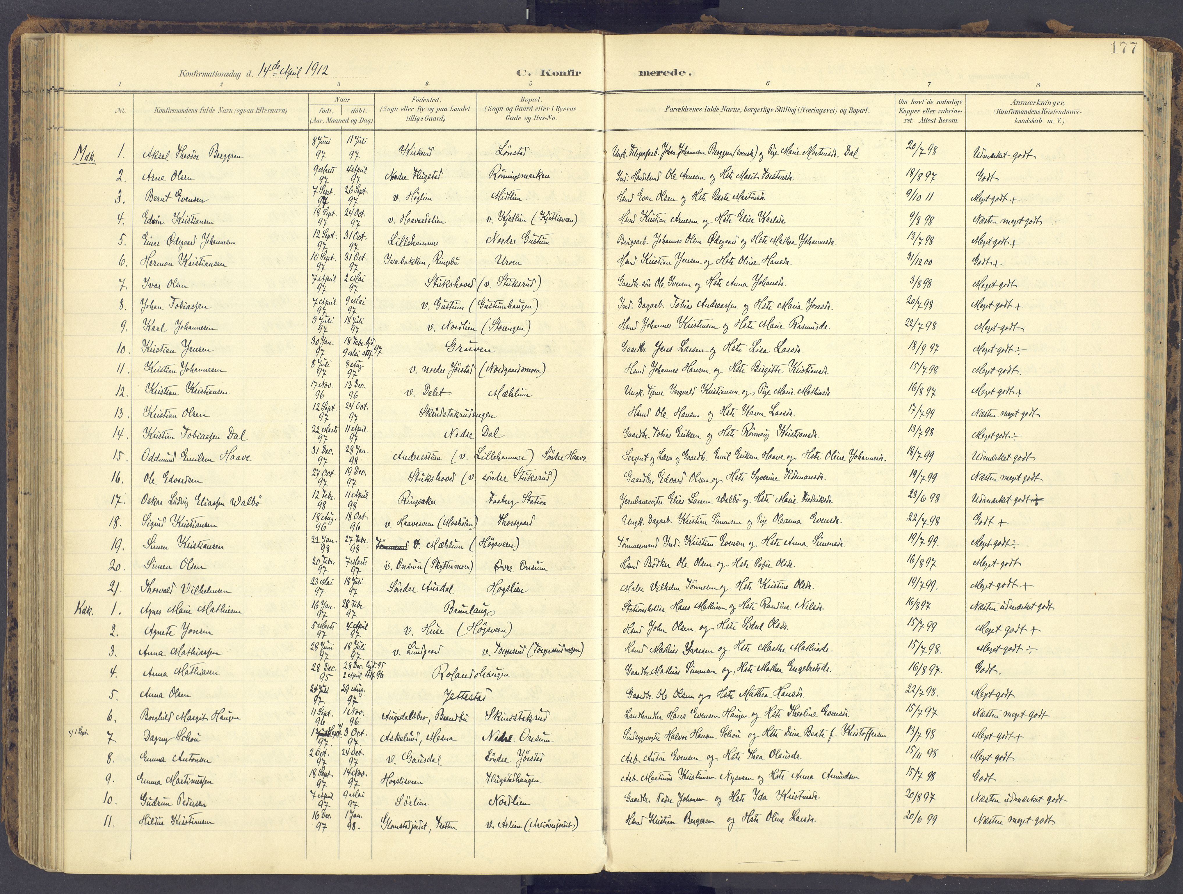 Fåberg prestekontor, AV/SAH-PREST-086/H/Ha/Haa/L0012: Parish register (official) no. 12, 1899-1915, p. 177