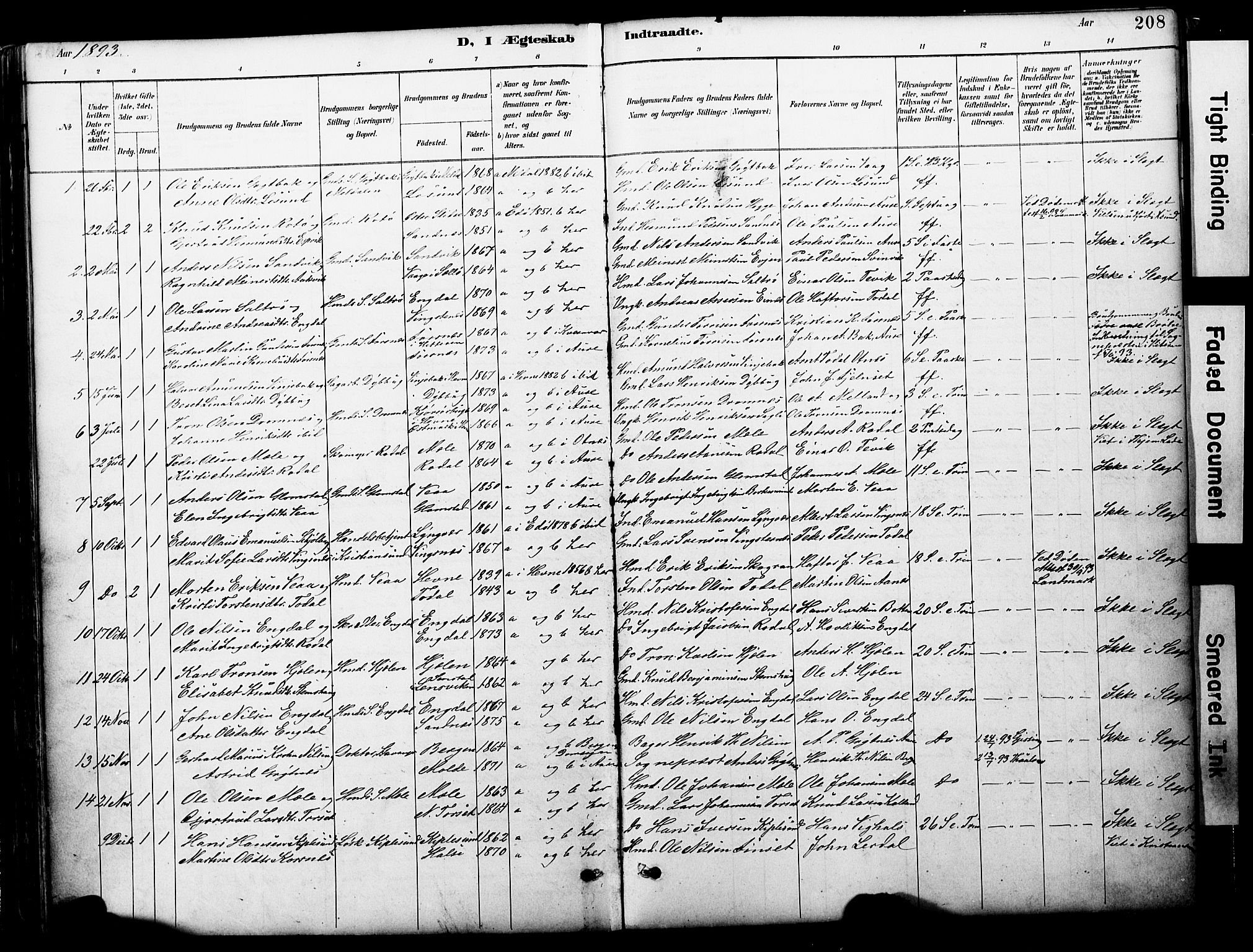 Ministerialprotokoller, klokkerbøker og fødselsregistre - Møre og Romsdal, AV/SAT-A-1454/578/L0907: Parish register (official) no. 578A06, 1887-1904, p. 208