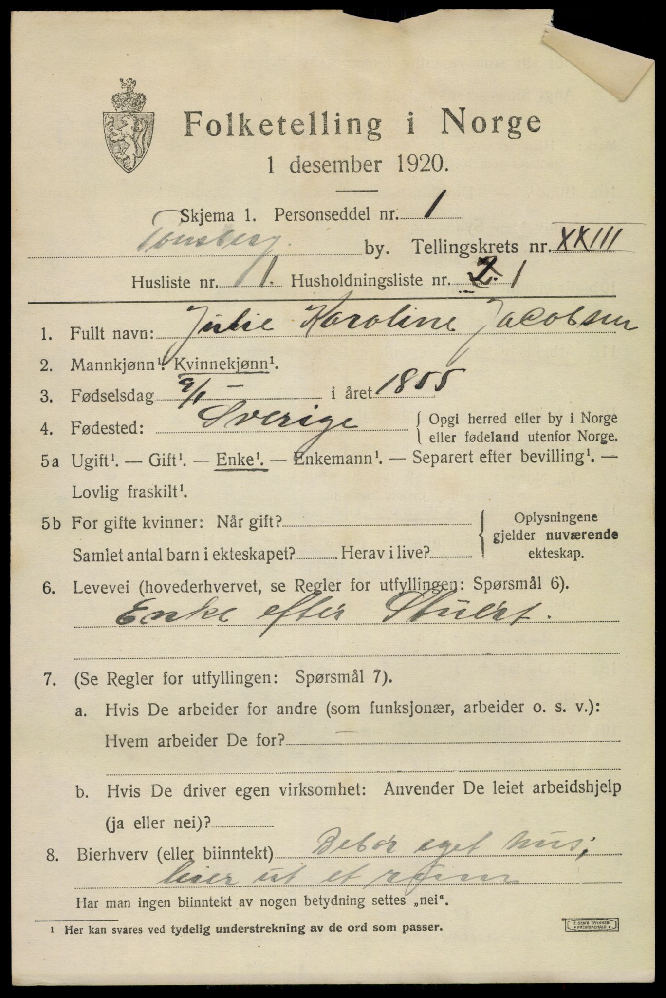 SAKO, 1920 census for Tønsberg, 1920, p. 32319