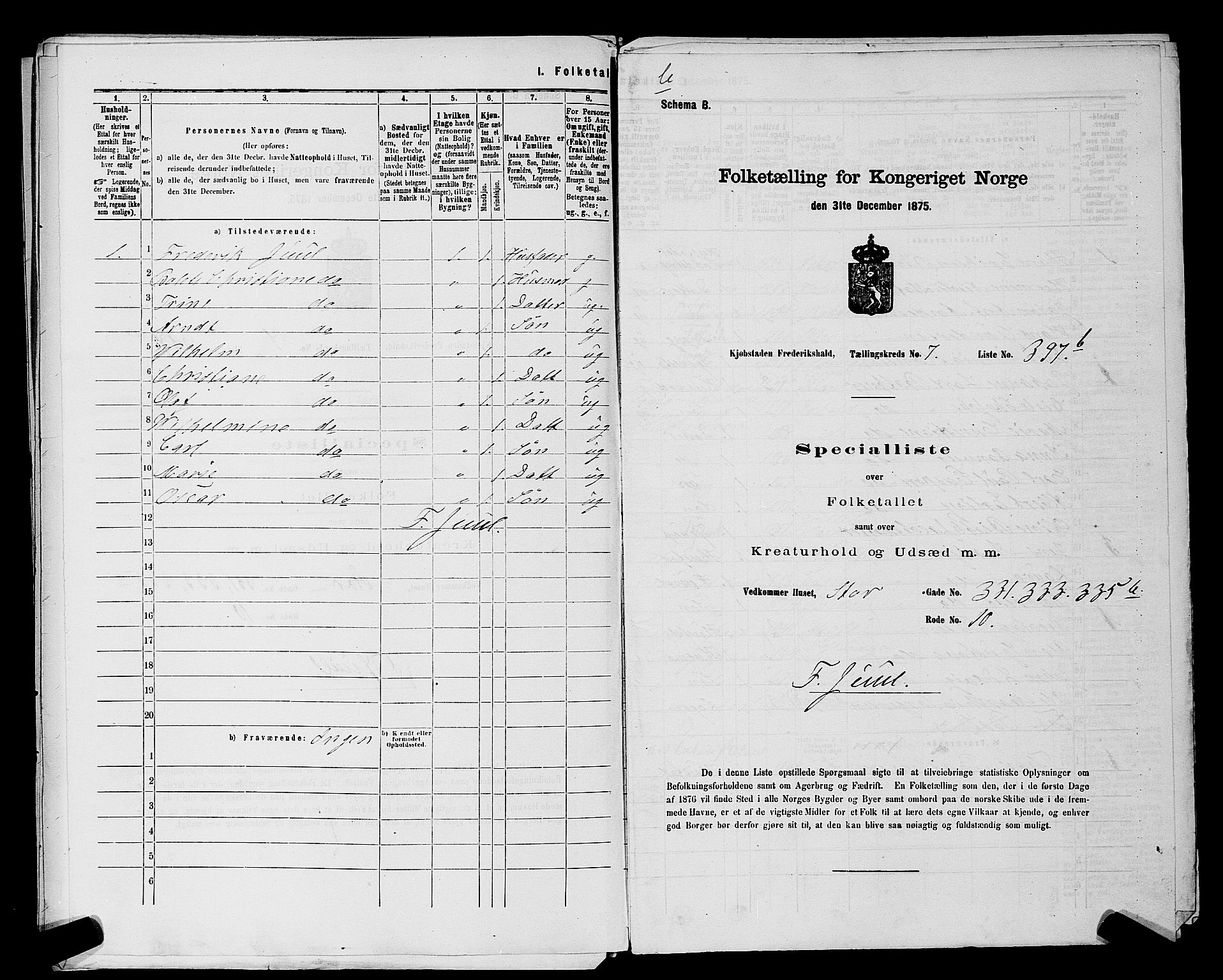 RA, 1875 census for 0101P Fredrikshald, 1875, p. 968