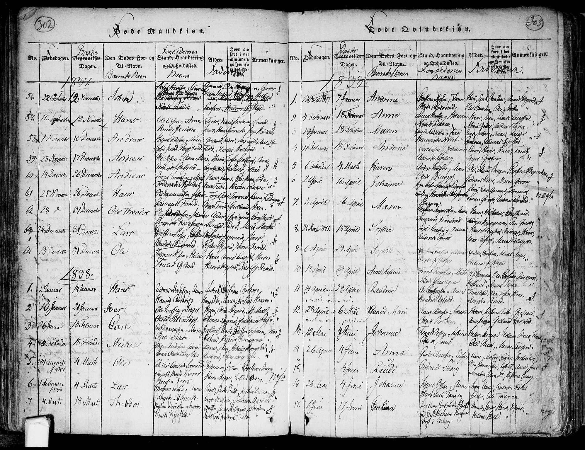 Trøgstad prestekontor Kirkebøker, SAO/A-10925/F/Fa/L0006: Parish register (official) no. I 6, 1815-1844, p. 302-303