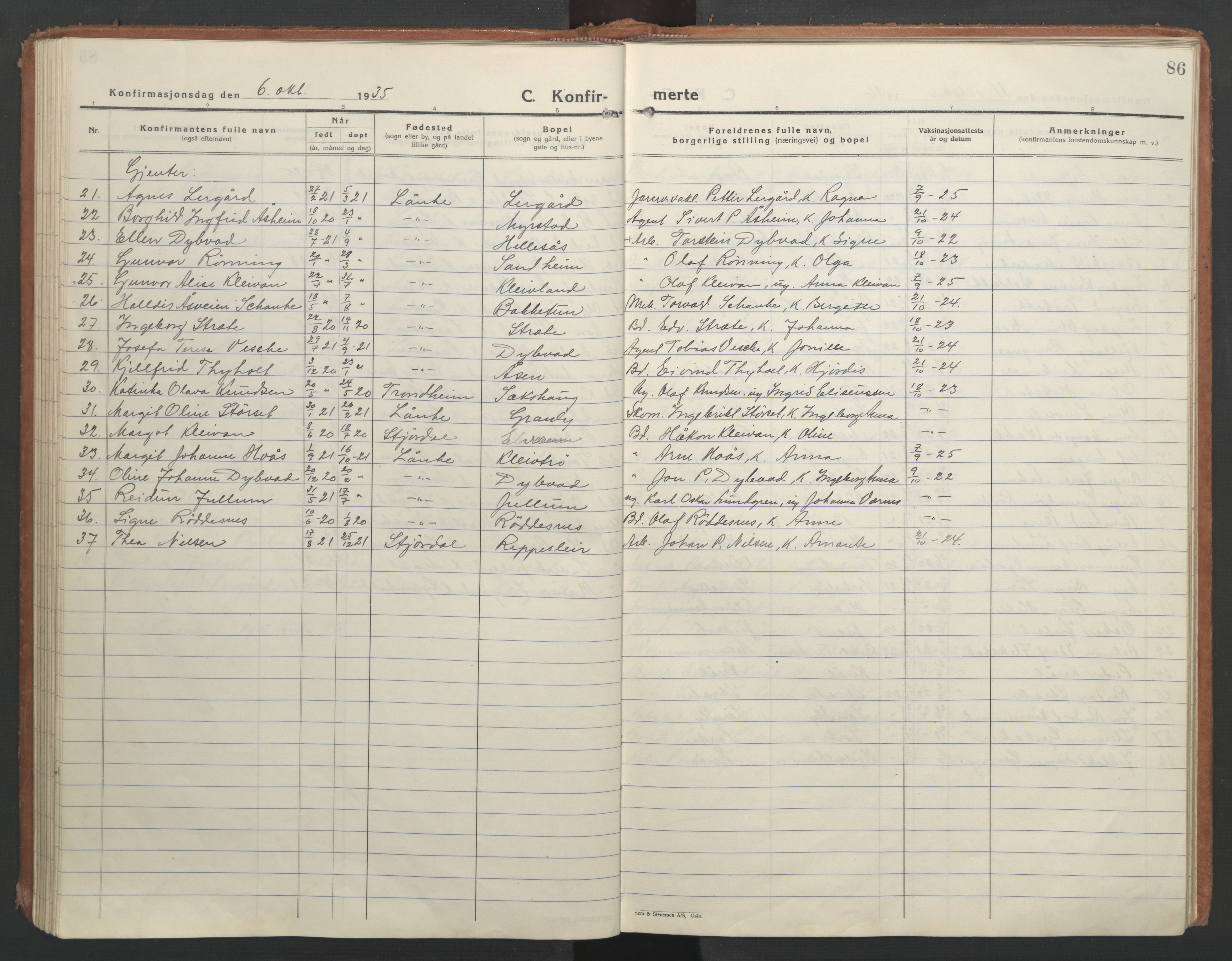 Ministerialprotokoller, klokkerbøker og fødselsregistre - Nord-Trøndelag, SAT/A-1458/710/L0097: Parish register (copy) no. 710C02, 1925-1955, p. 86