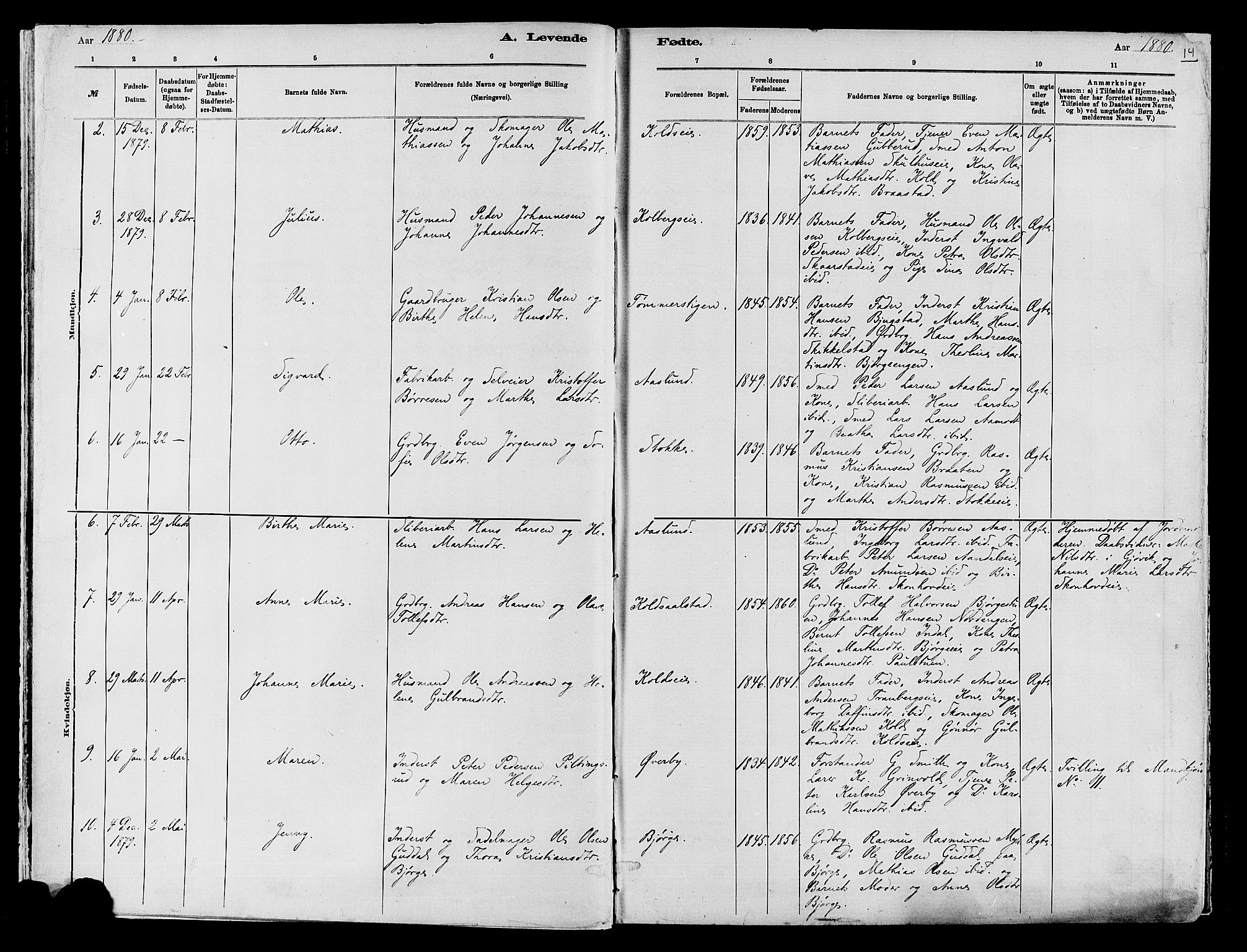 Vardal prestekontor, SAH/PREST-100/H/Ha/Haa/L0009: Parish register (official) no. 9, 1878-1892, p. 14