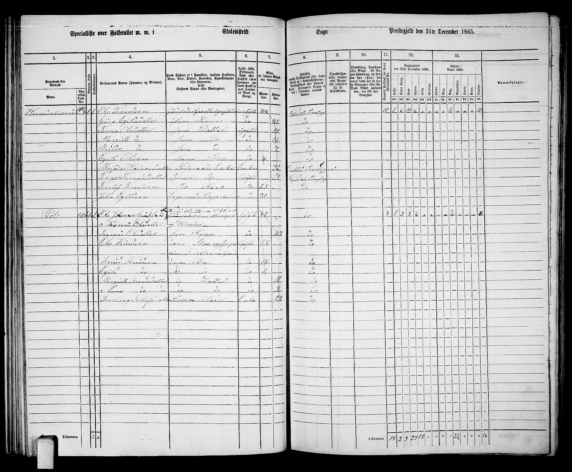 RA, 1865 census for Nissedal, 1865, p. 74