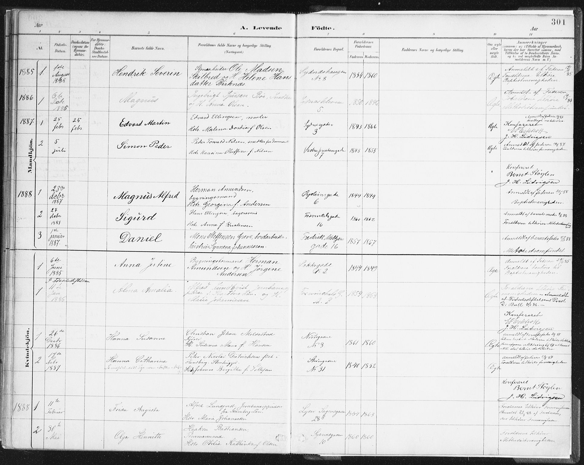 Johanneskirken Sokneprestembete, SAB/A-76001/H/Haa/L0001: Parish register (official) no. A 1, 1885-1900, p. 301