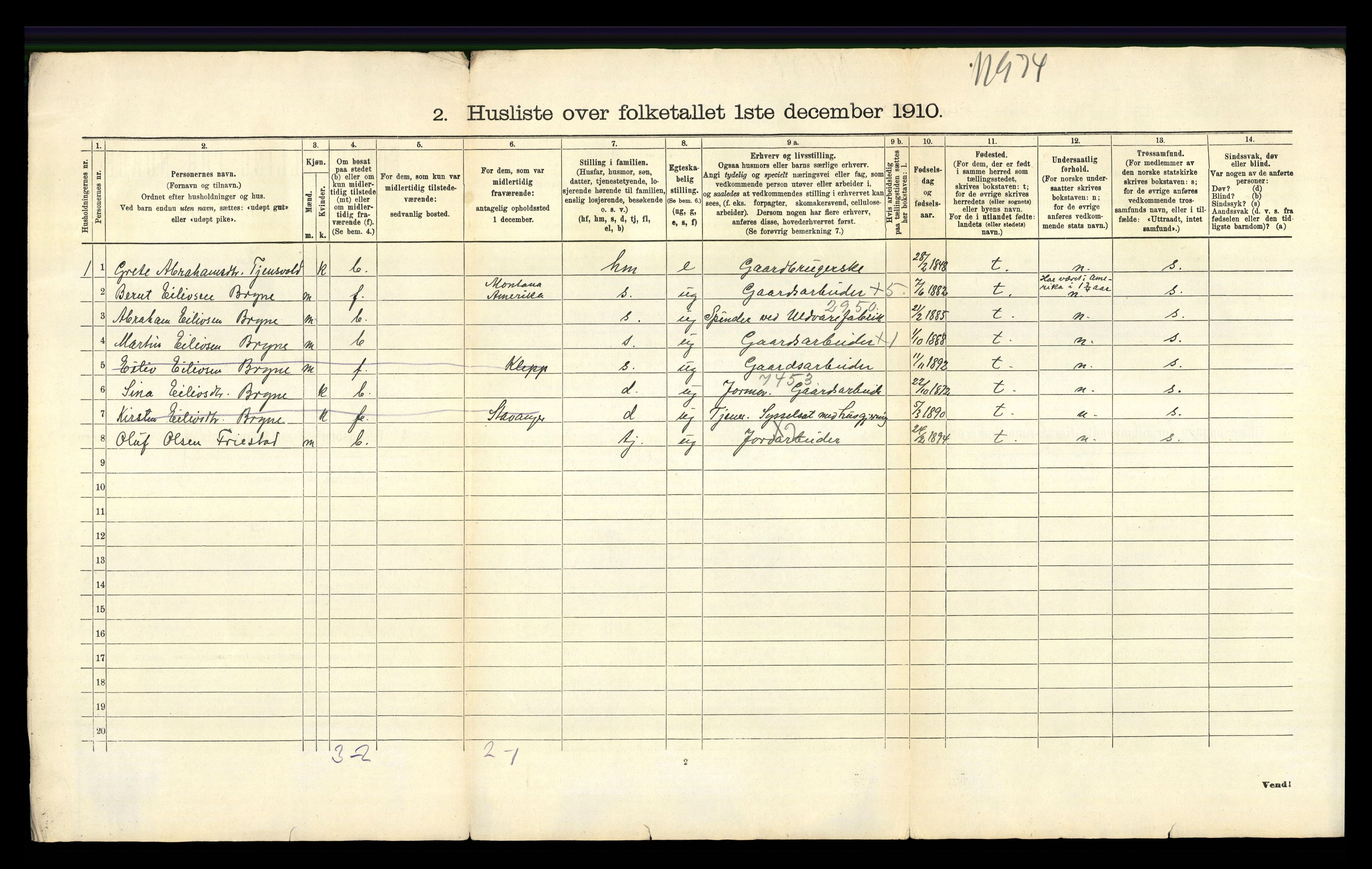 RA, 1910 census for Time, 1910, p. 36