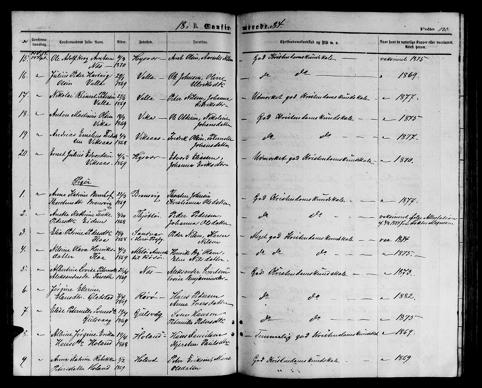 Ministerialprotokoller, klokkerbøker og fødselsregistre - Nordland, AV/SAT-A-1459/816/L0252: Parish register (copy) no. 816C02, 1871-1885, p. 130