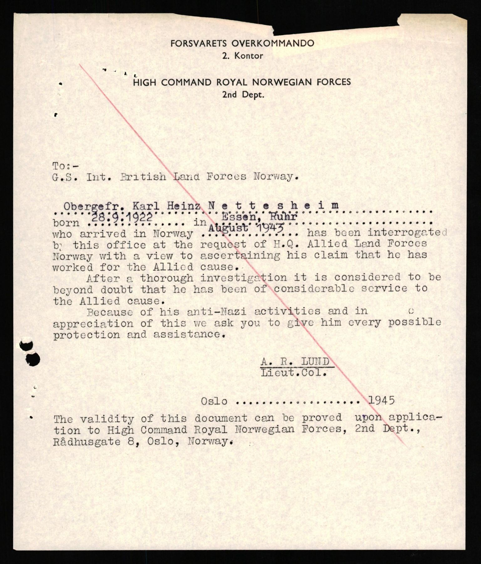 Forsvaret, Forsvarets overkommando II, AV/RA-RAFA-3915/D/Db/L0023: CI Questionaires. Tyske okkupasjonsstyrker i Norge. Tyskere., 1945-1946, p. 565