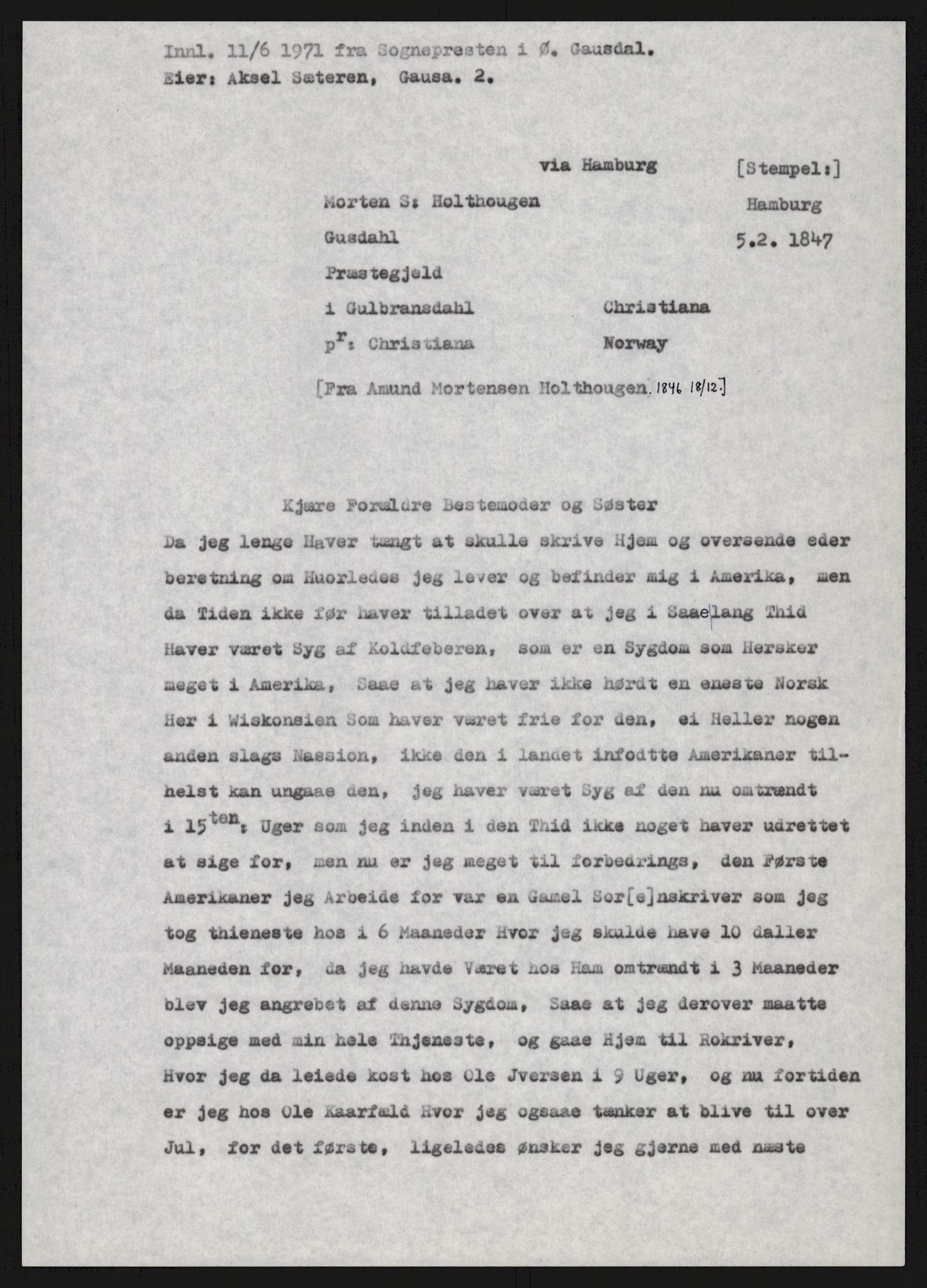 Samlinger til kildeutgivelse, Amerikabrevene, AV/RA-EA-4057/F/L0015: Innlån fra Oppland: Sæteren - Vigerust, 1838-1914, p. 11