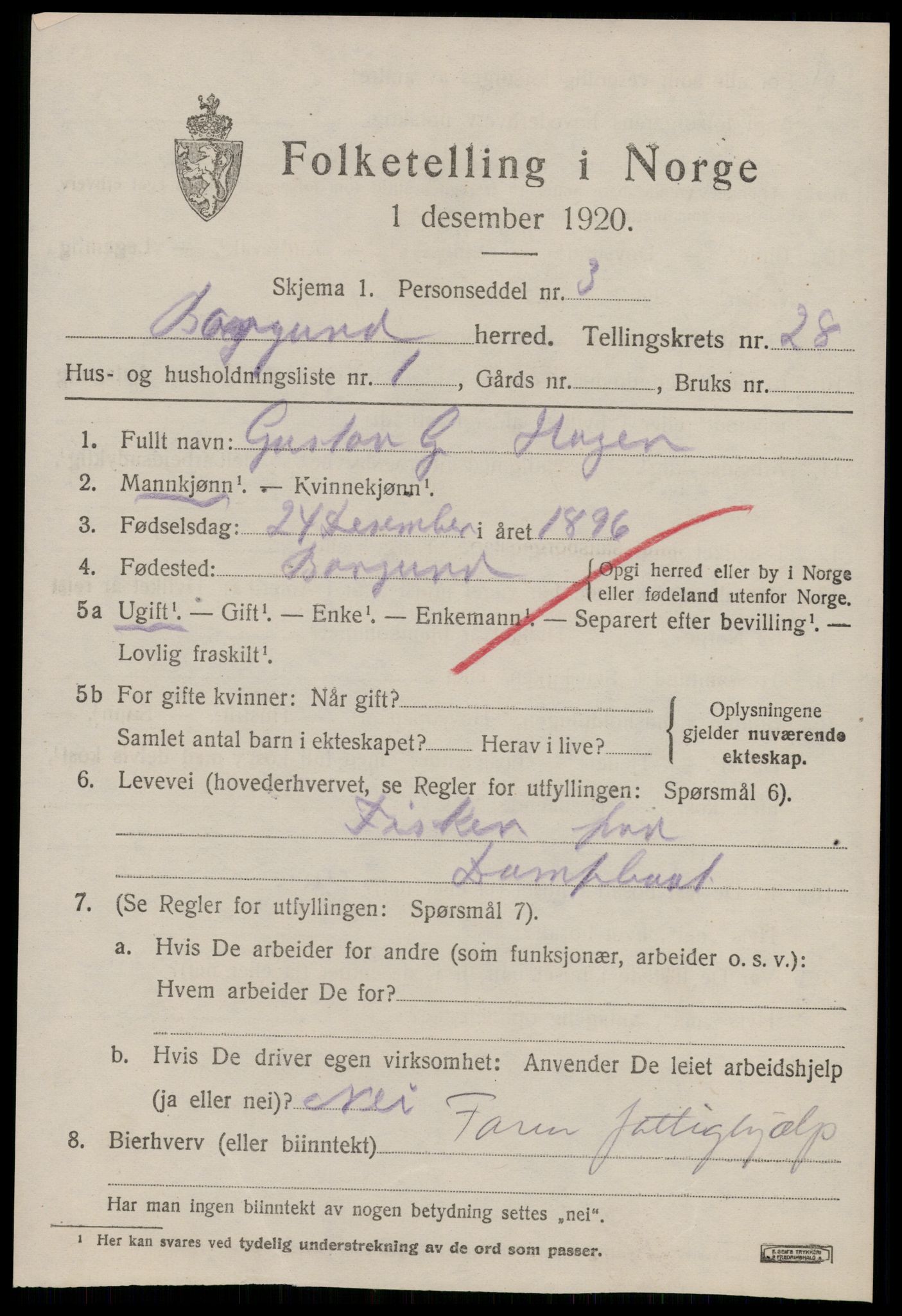 SAT, 1920 census for Borgund, 1920, p. 18088