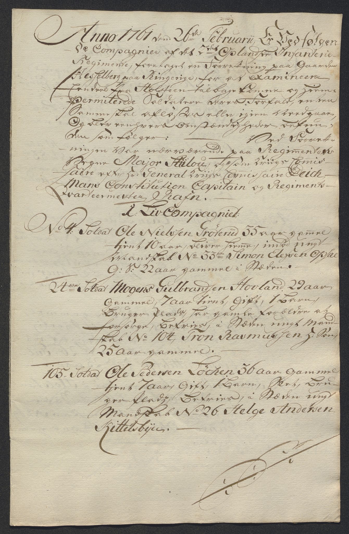 Kommanderende general (KG I) med Det norske krigsdirektorium, AV/RA-EA-5419/E/Ec/L0021: Ruller over nedkommanderte mannskap, 1758-1762, p. 597