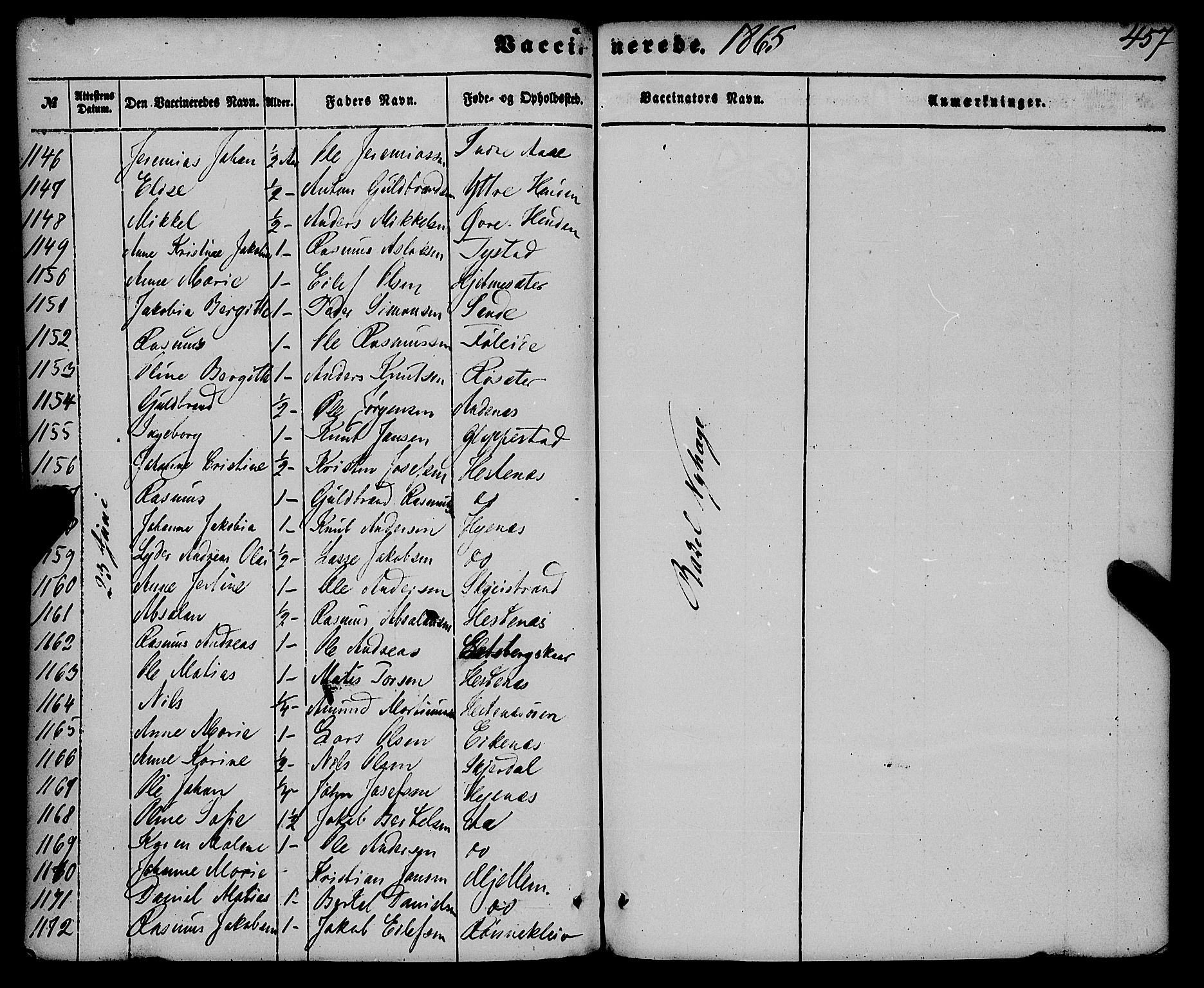 Gloppen sokneprestembete, AV/SAB-A-80101/H/Haa/Haaa/L0009: Parish register (official) no. A 9, 1855-1870, p. 457