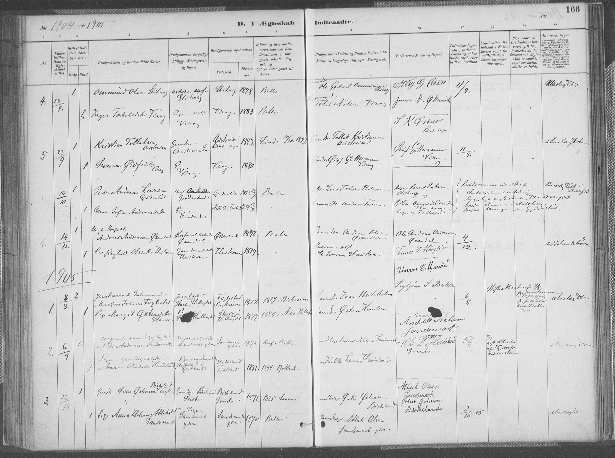 Bakke sokneprestkontor, SAK/1111-0002/F/Fa/Faa/L0008: Parish register (official) no. A 8, 1887-1911, p. 166