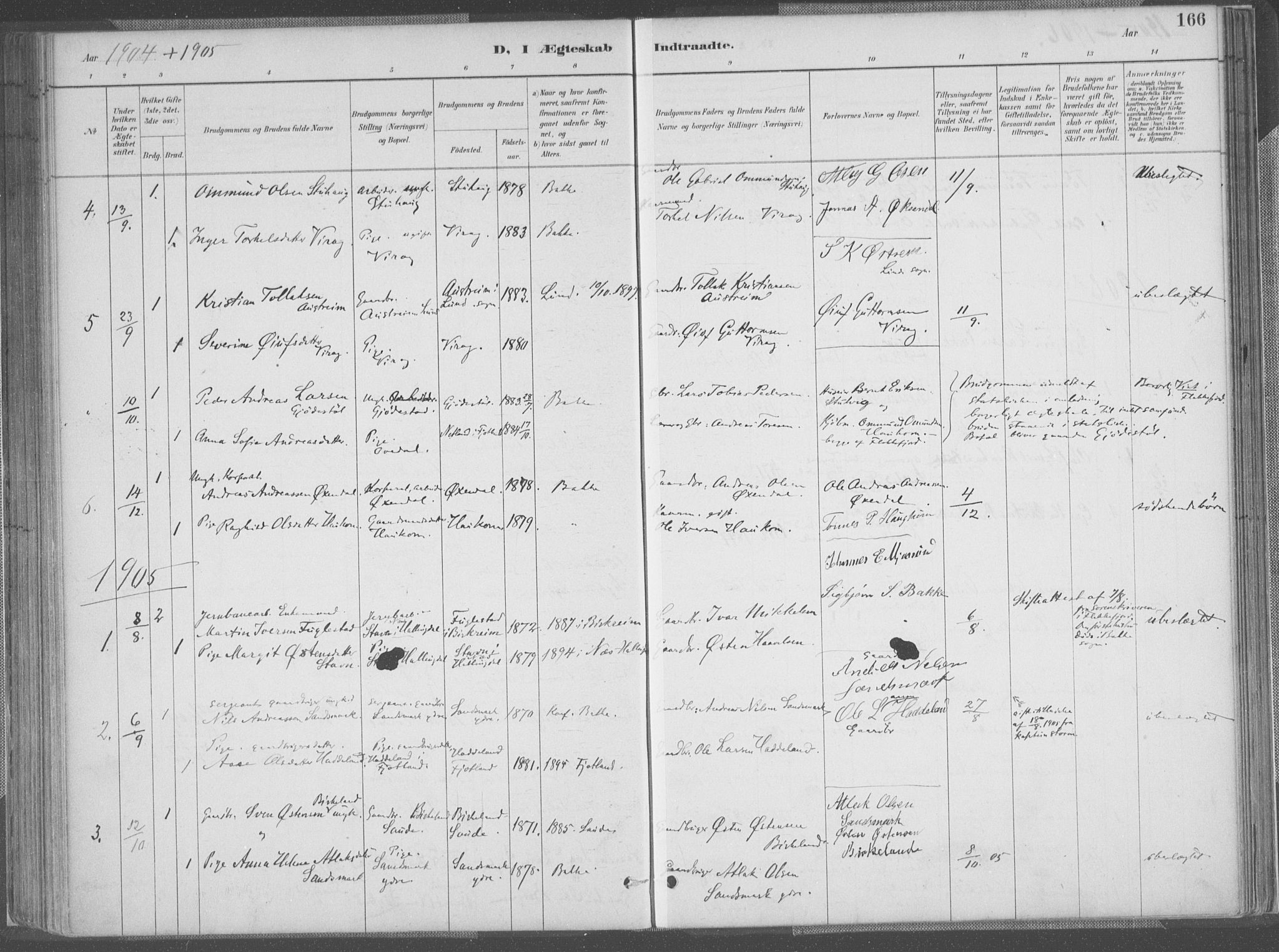 Bakke sokneprestkontor, AV/SAK-1111-0002/F/Fa/Faa/L0008: Parish register (official) no. A 8, 1887-1911, p. 166