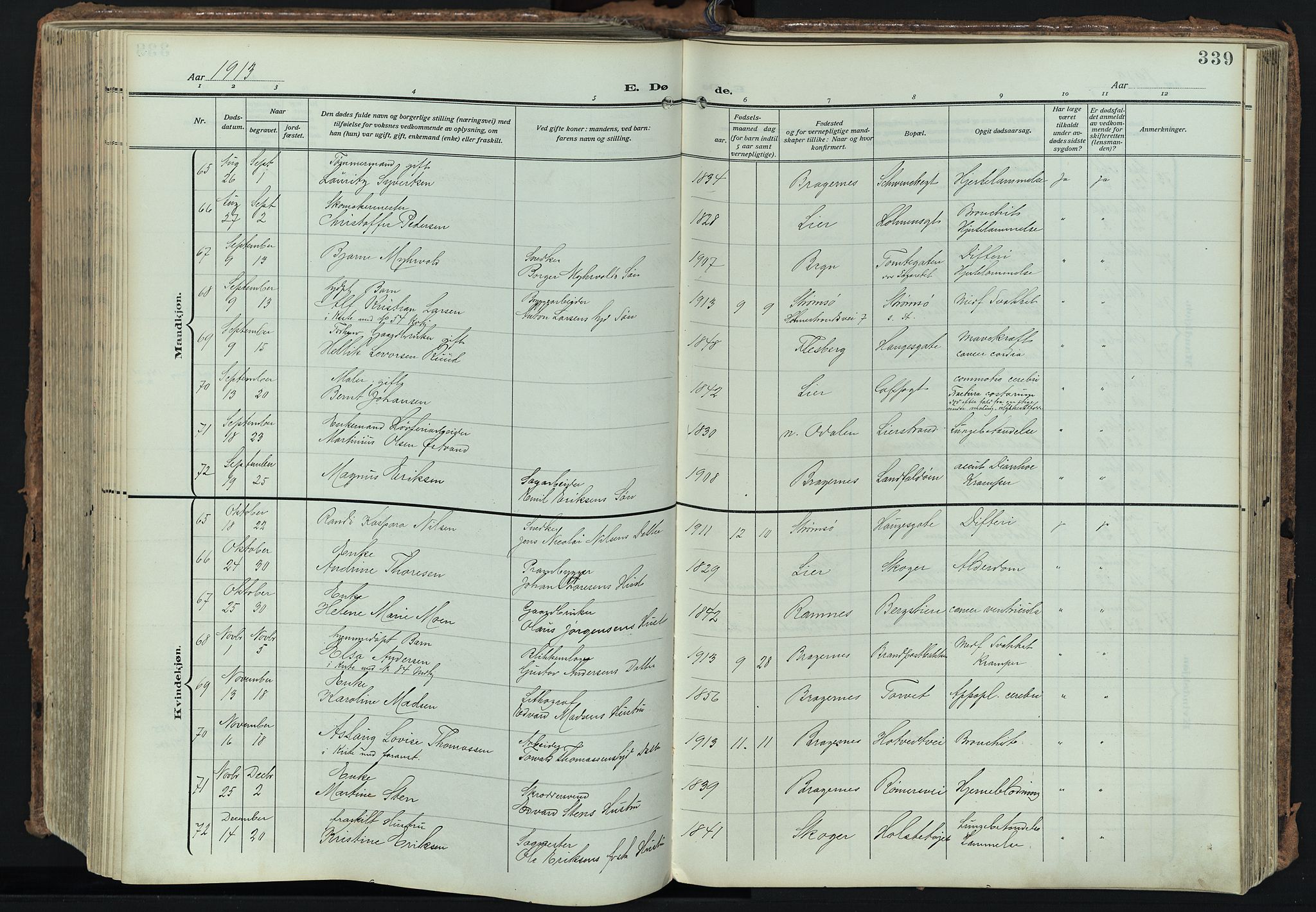 Bragernes kirkebøker, AV/SAKO-A-6/F/Fb/L0010: Parish register (official) no. II 10, 1911-1922, p. 339