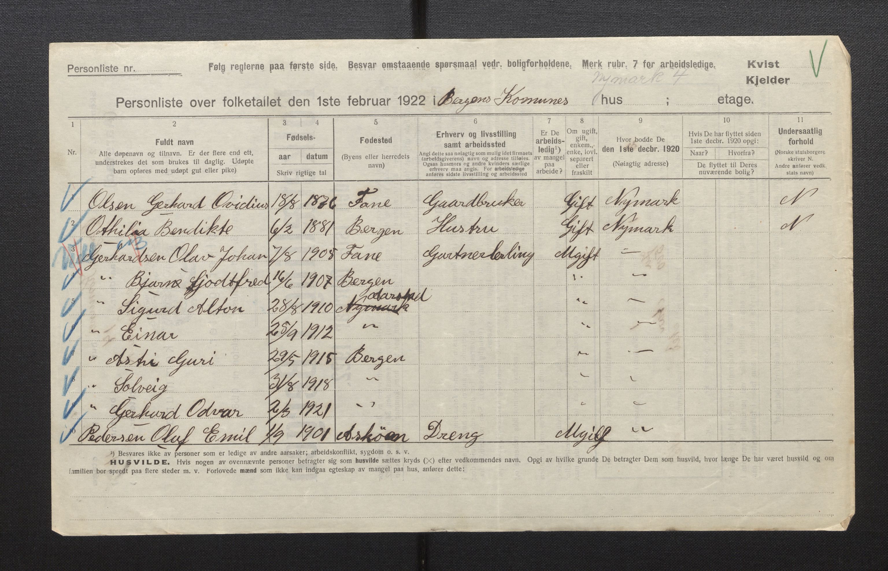 SAB, Municipal Census 1922 for Bergen, 1922, p. 56724