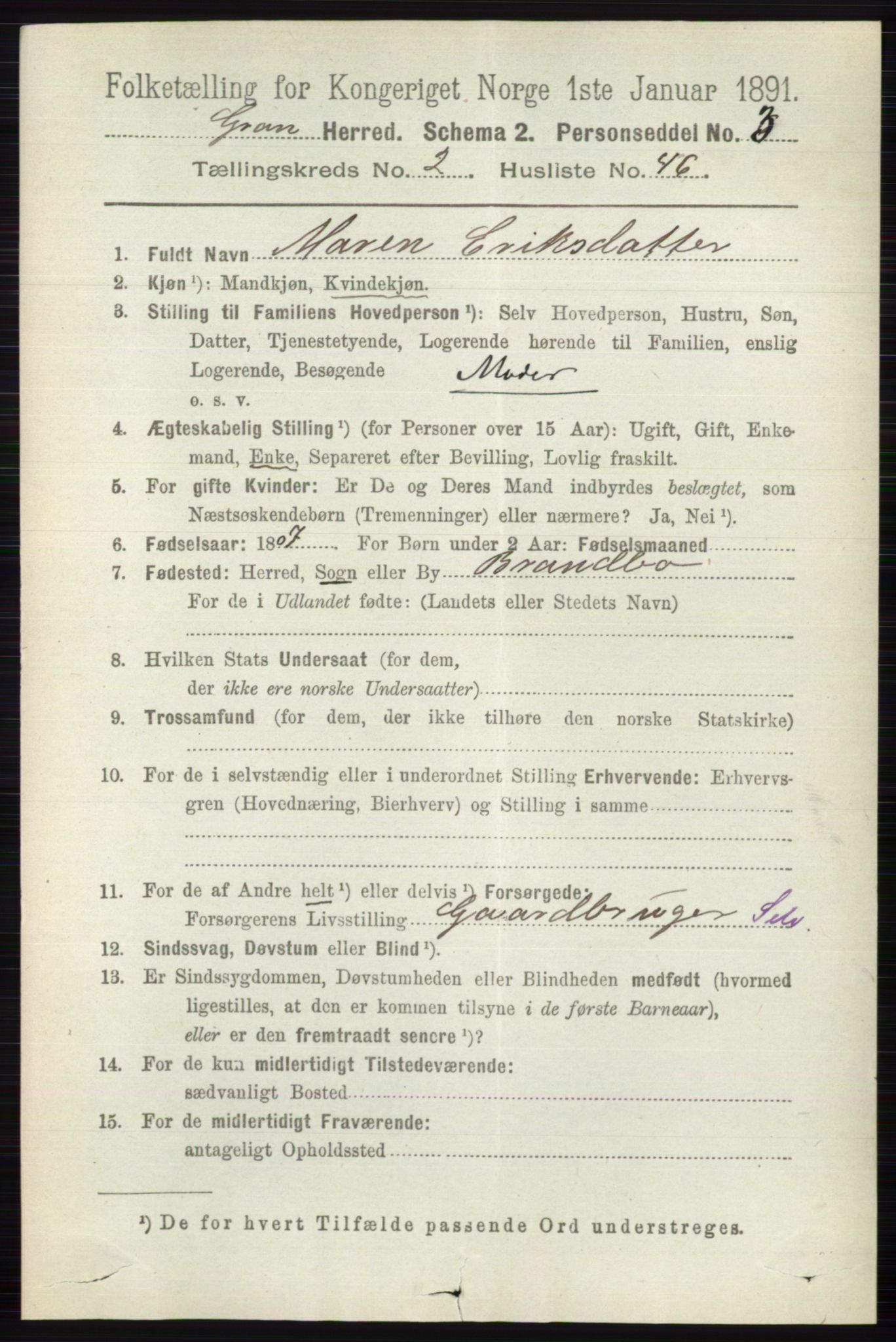 RA, 1891 census for 0534 Gran, 1891, p. 600