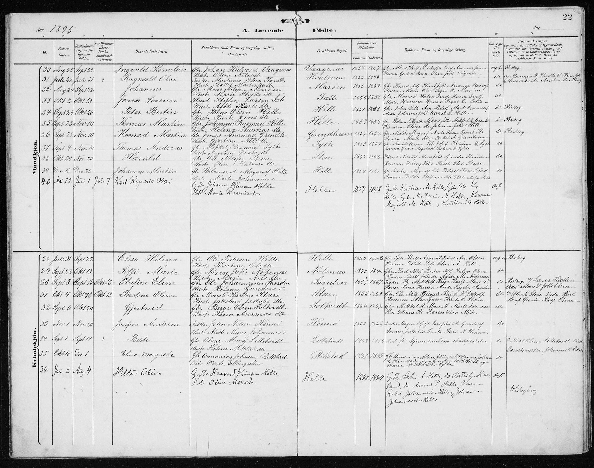 Manger sokneprestembete, AV/SAB-A-76801/H/Hab: Parish register (copy) no. B 3, 1891-1907, p. 22