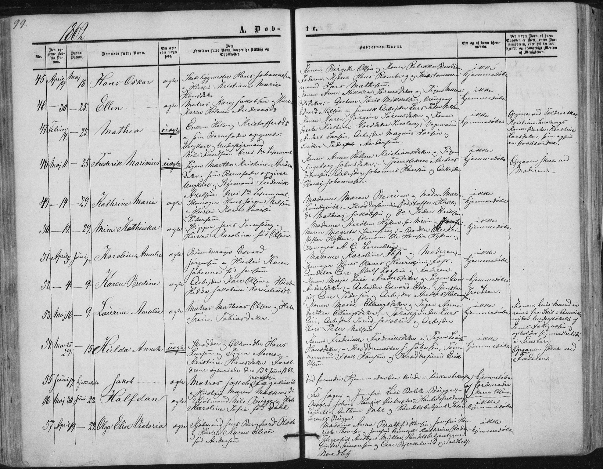 Tønsberg kirkebøker, SAKO/A-330/F/Fa/L0008: Parish register (official) no. I 8, 1855-1864, p. 99
