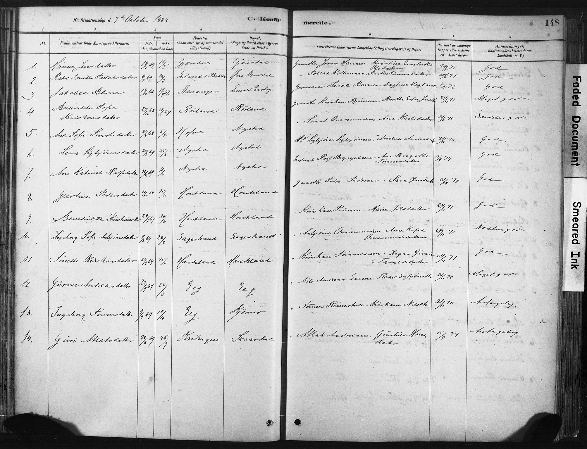 Lund sokneprestkontor, AV/SAST-A-101809/S06/L0011: Parish register (official) no. A 10, 1877-1904, p. 148