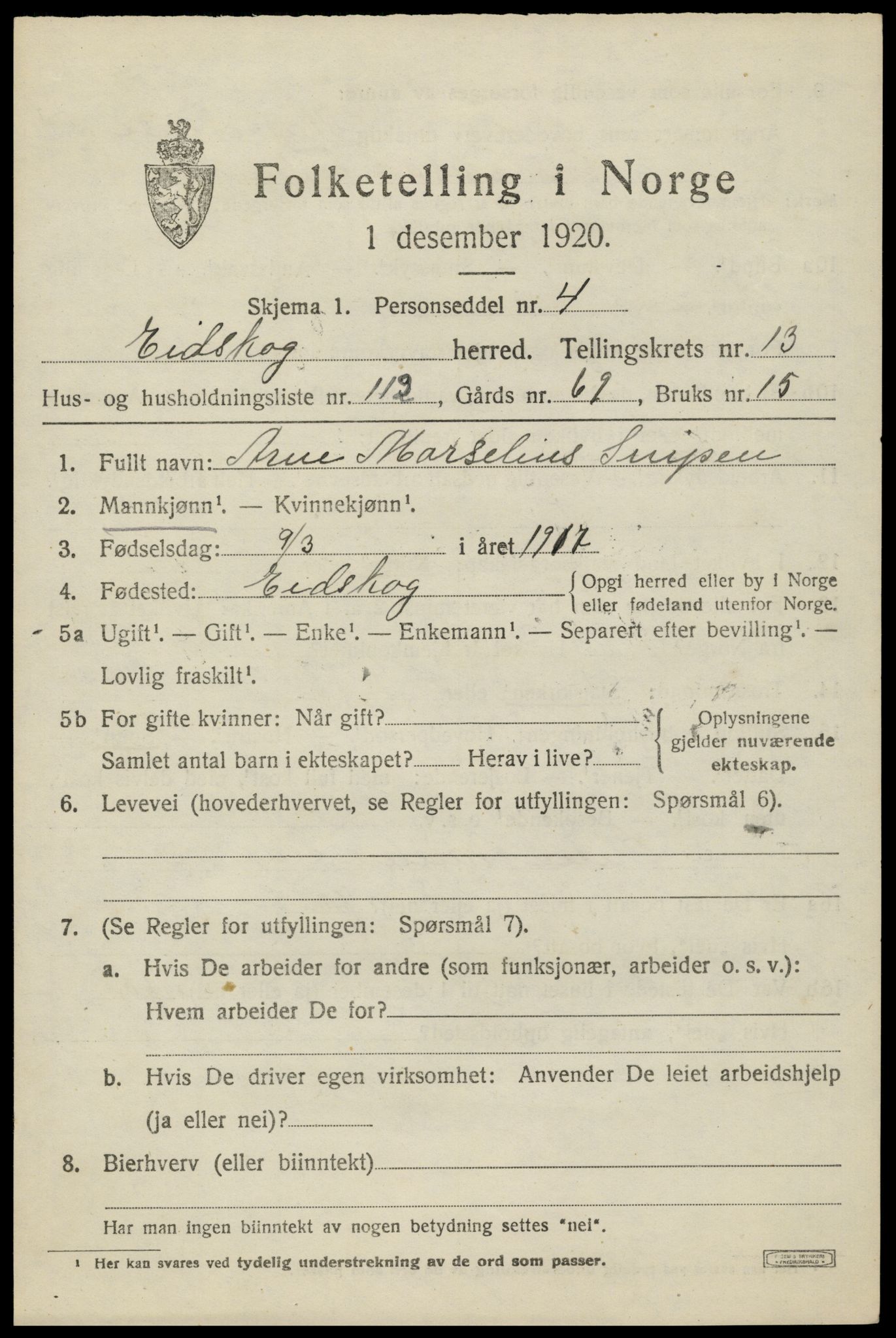 SAH, 1920 census for Eidskog, 1920, p. 13317
