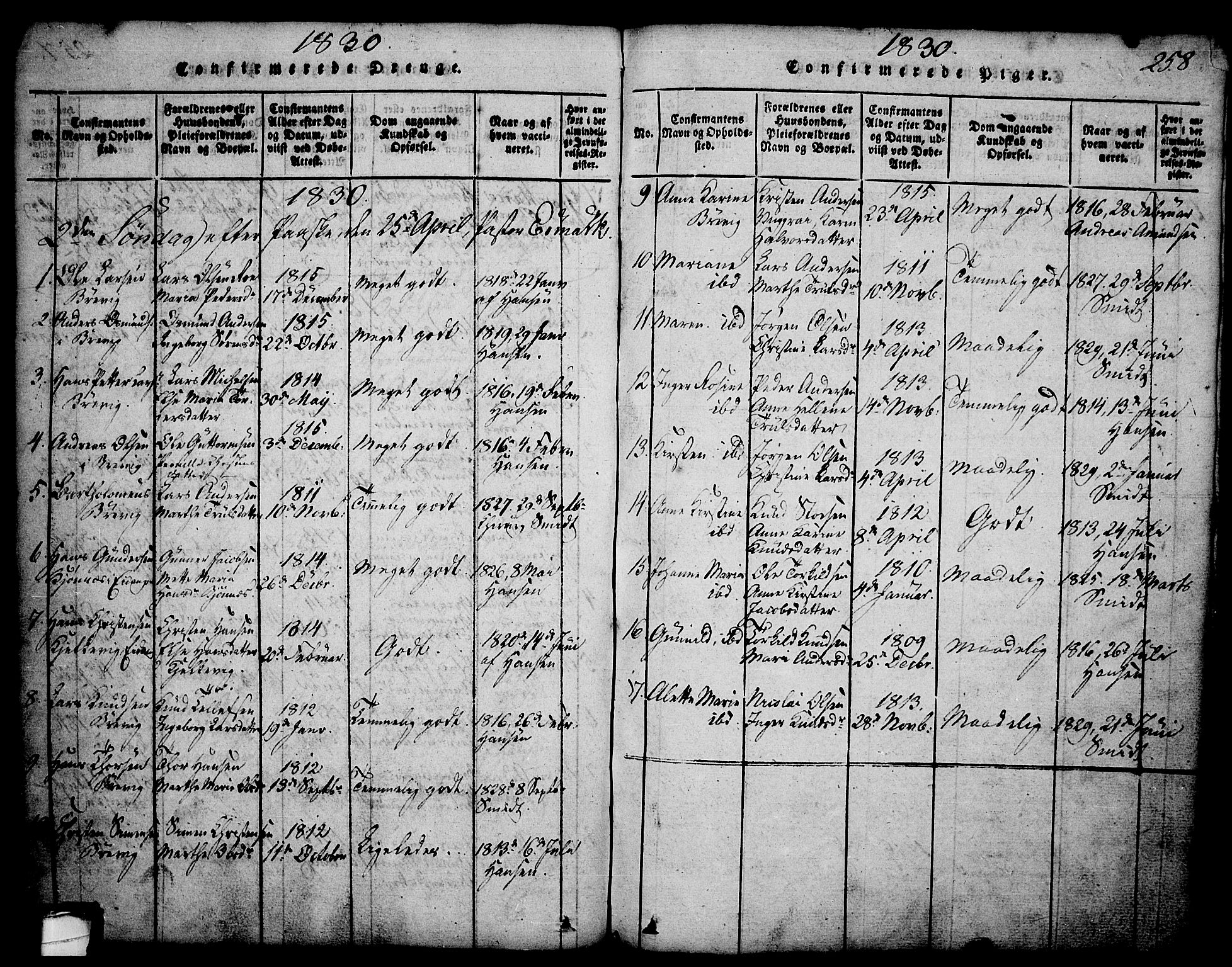Brevik kirkebøker, AV/SAKO-A-255/G/Ga/L0001: Parish register (copy) no. 1, 1814-1845, p. 258