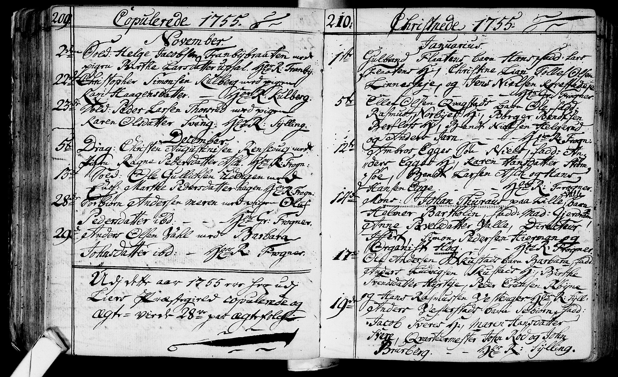 Lier kirkebøker, AV/SAKO-A-230/F/Fa/L0004: Parish register (official) no. I 4, 1749-1764, p. 209-210