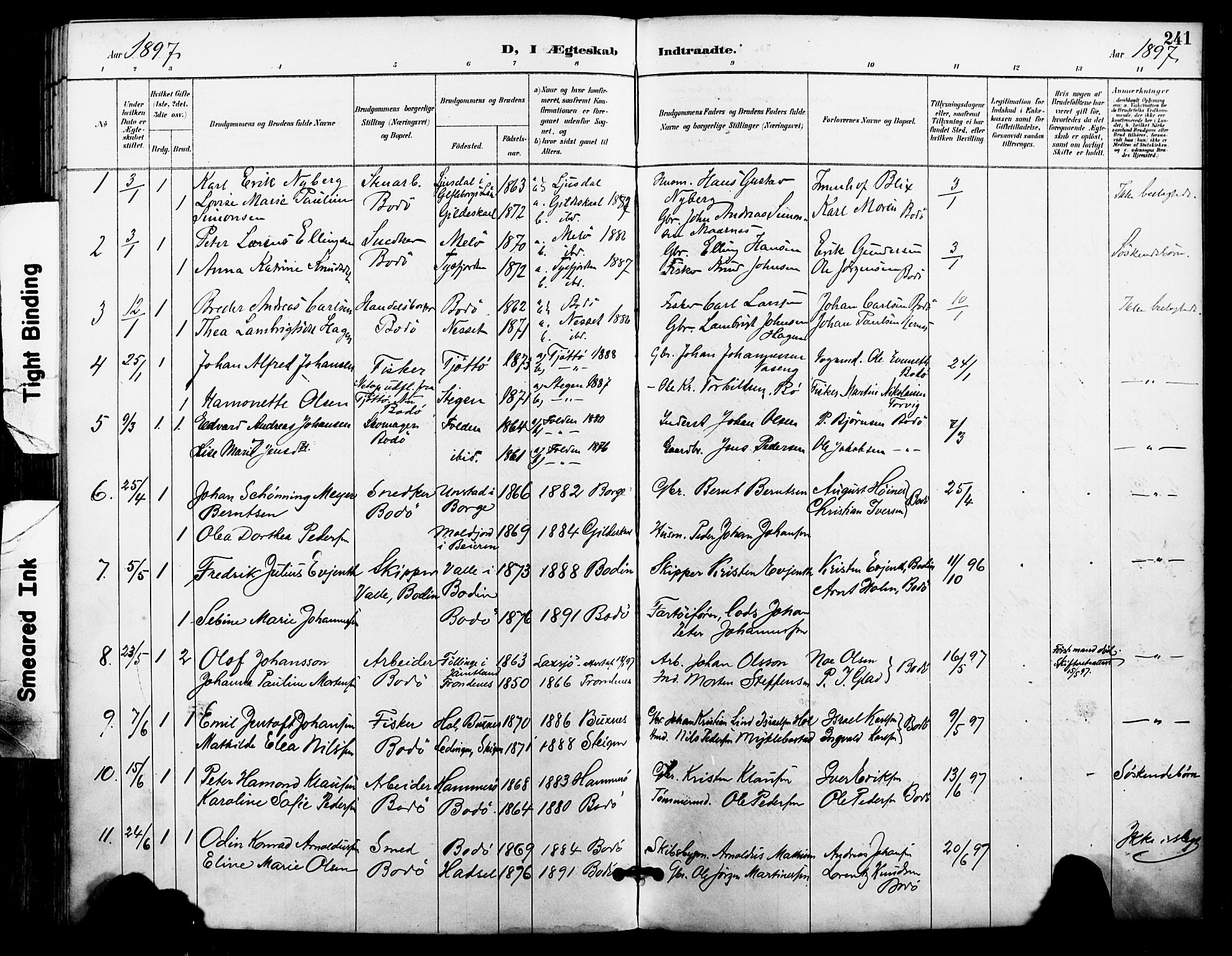 Ministerialprotokoller, klokkerbøker og fødselsregistre - Nordland, SAT/A-1459/801/L0010: Parish register (official) no. 801A10, 1888-1899, p. 241