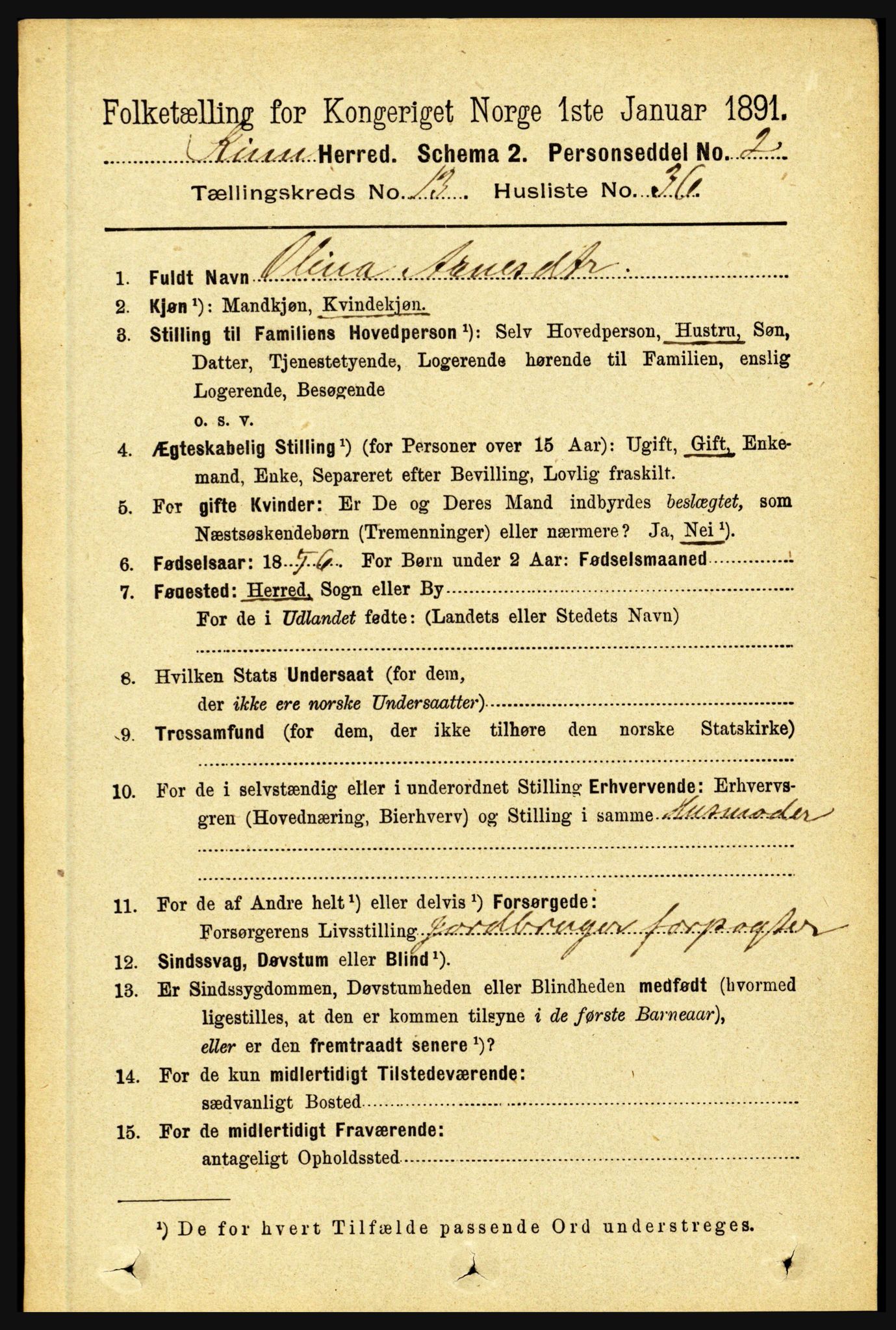 RA, 1891 census for 1437 Kinn, 1891, p. 5303