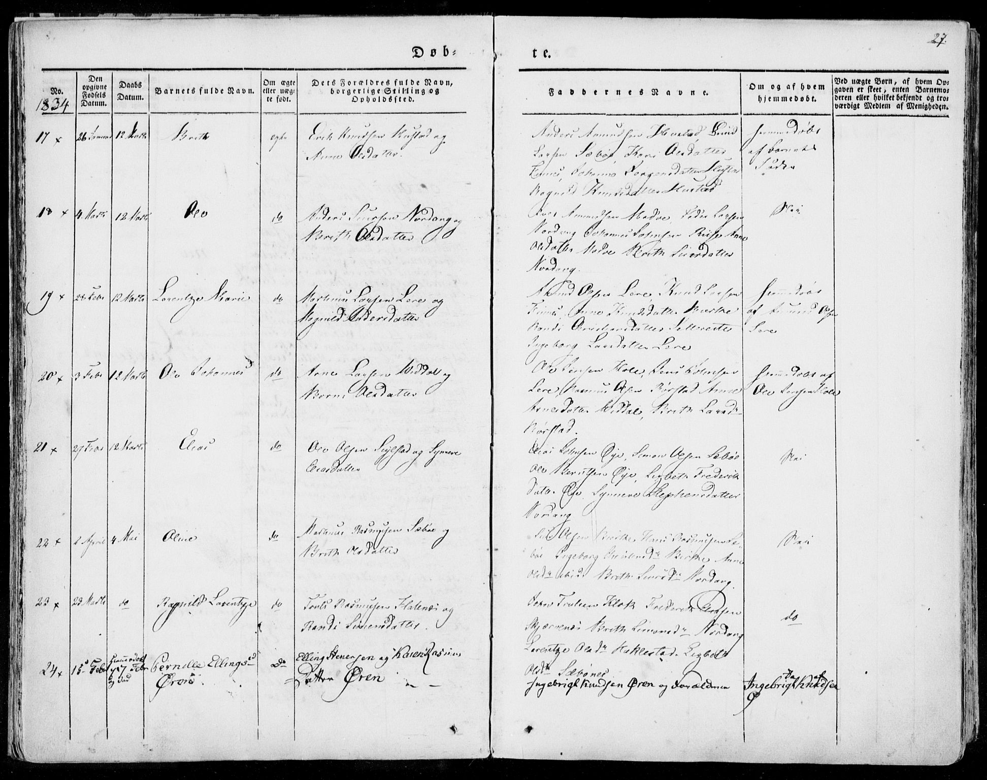 Ministerialprotokoller, klokkerbøker og fødselsregistre - Møre og Romsdal, AV/SAT-A-1454/515/L0208: Parish register (official) no. 515A04, 1830-1846, p. 27