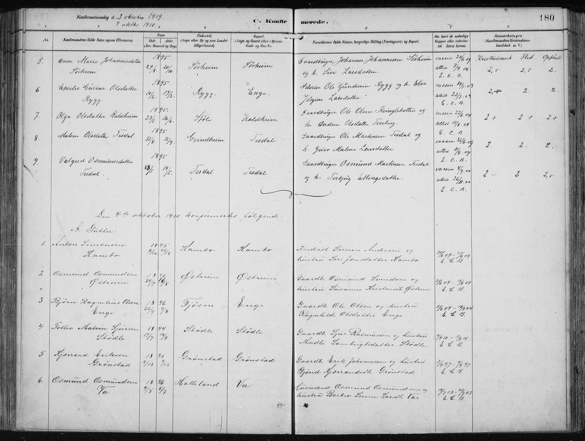 Etne sokneprestembete, SAB/A-75001/H/Haa: Parish register (official) no. B  1, 1879-1919, p. 180