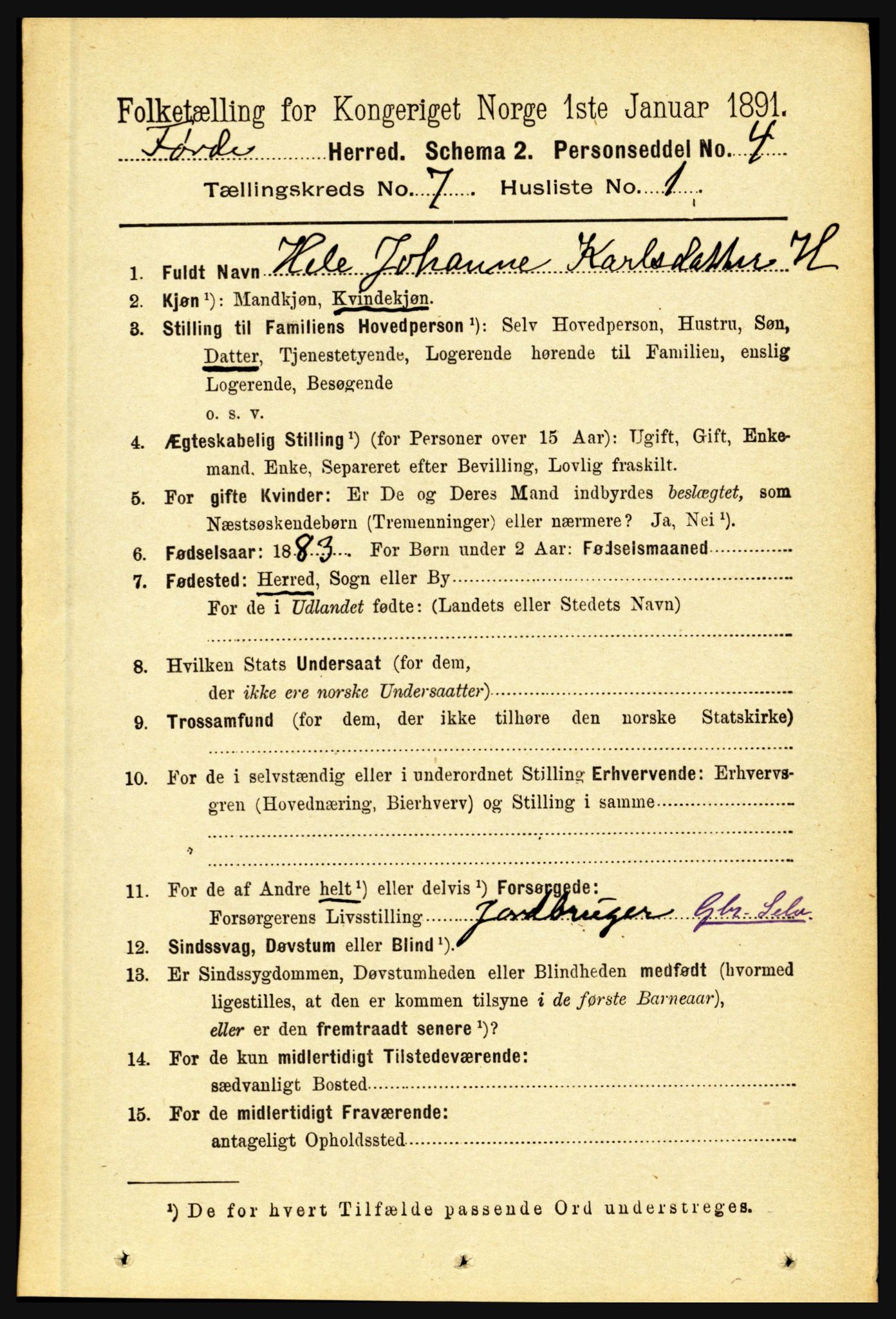 RA, 1891 census for 1432 Førde, 1891, p. 2499