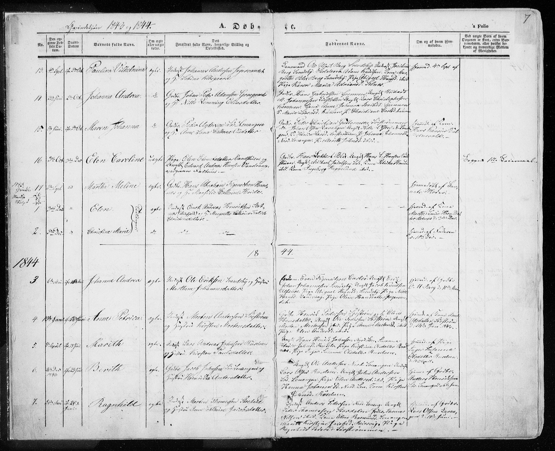 Karlsøy sokneprestembete, SATØ/S-1299/H/Ha/Haa/L0003kirke: Parish register (official) no. 3, 1843-1860, p. 7