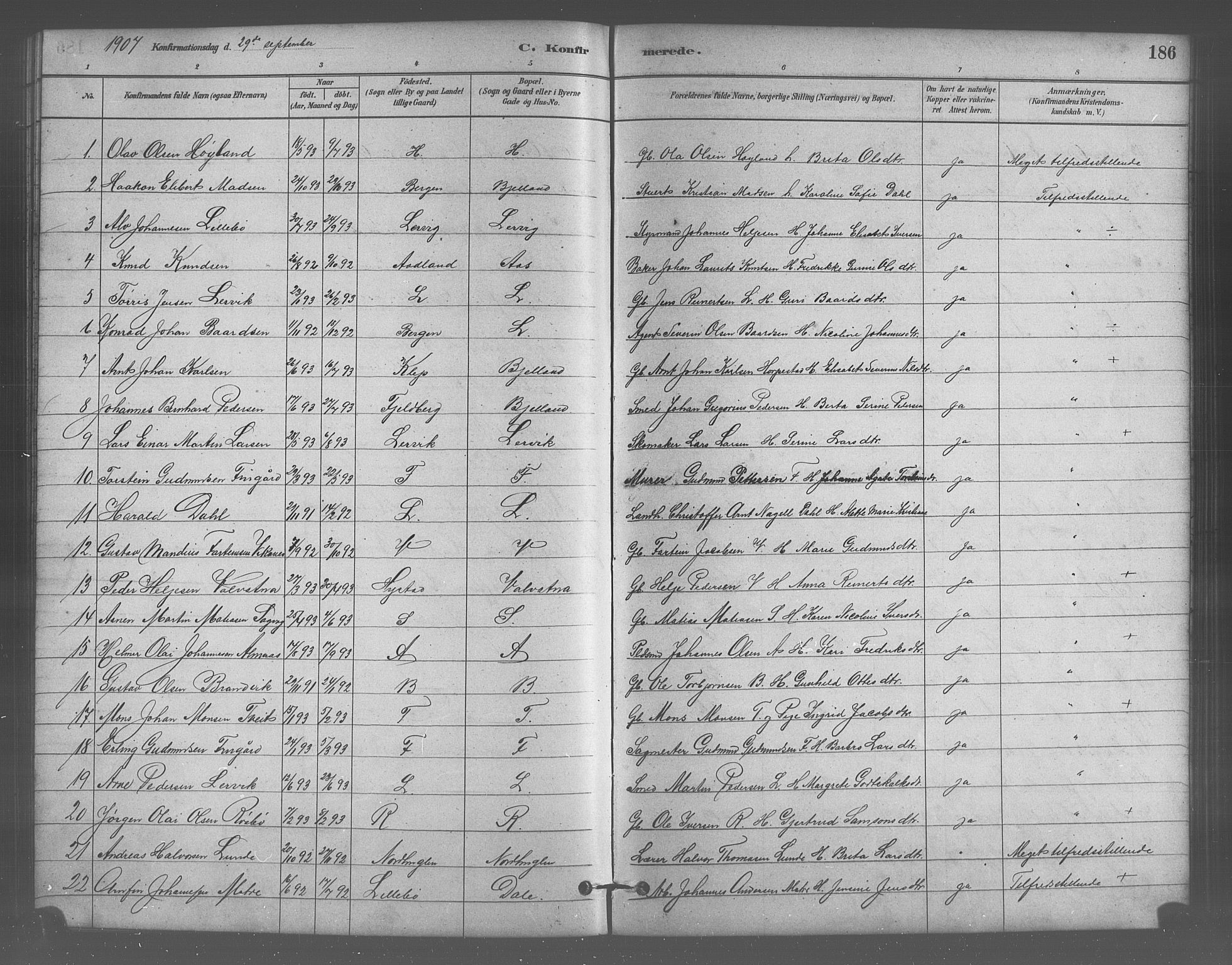 Stord sokneprestembete, SAB/A-78201/H/Hab: Parish register (copy) no. A 2, 1879-1909, p. 186