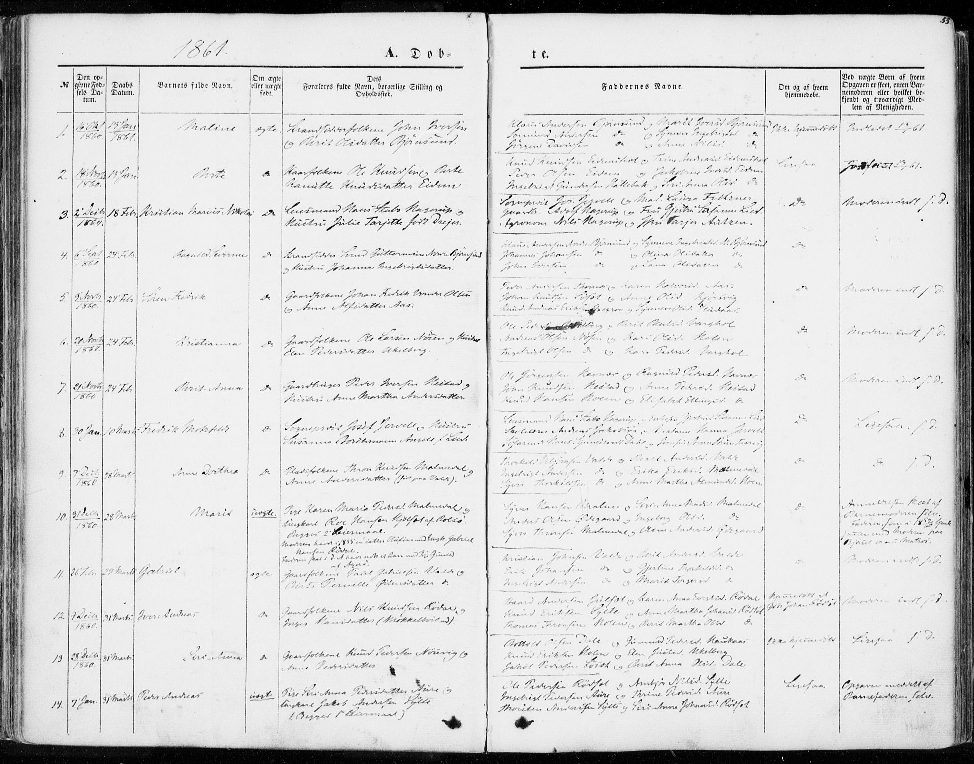 Ministerialprotokoller, klokkerbøker og fødselsregistre - Møre og Romsdal, AV/SAT-A-1454/565/L0748: Parish register (official) no. 565A02, 1845-1872, p. 55