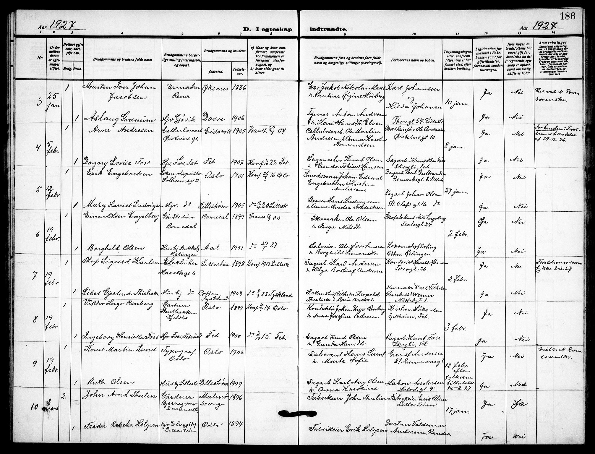 Skedsmo prestekontor Kirkebøker, AV/SAO-A-10033a/G/Gc/L0003: Parish register (copy) no. III 3, 1926-1939, p. 186