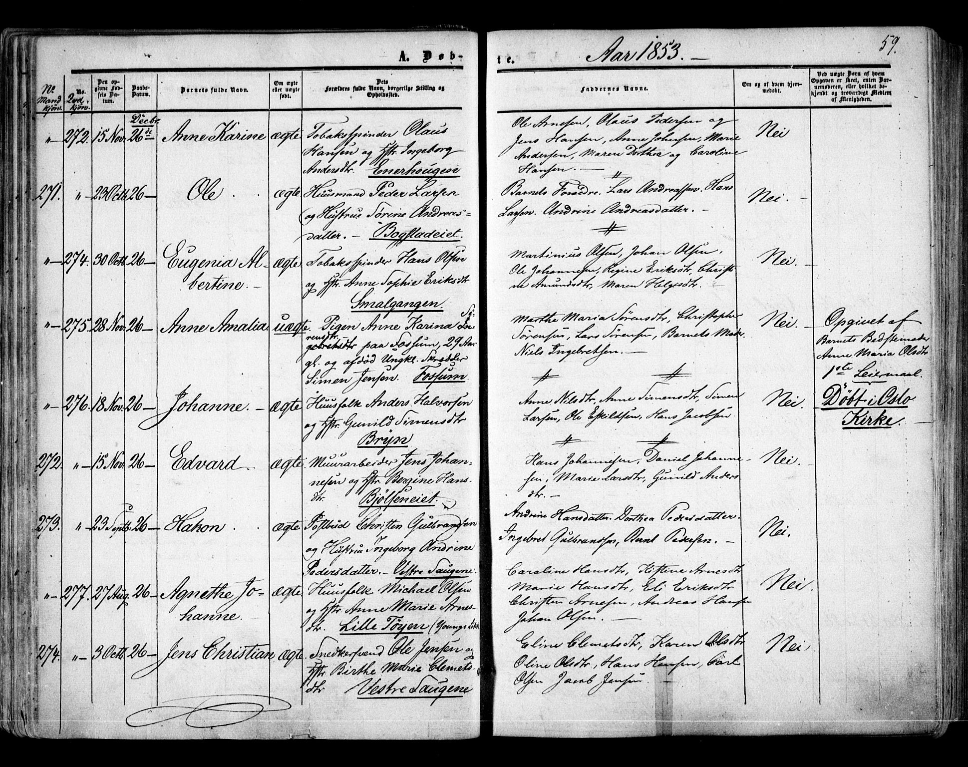 Aker prestekontor kirkebøker, AV/SAO-A-10861/F/L0020: Parish register (official) no. 20, 1853-1857, p. 59