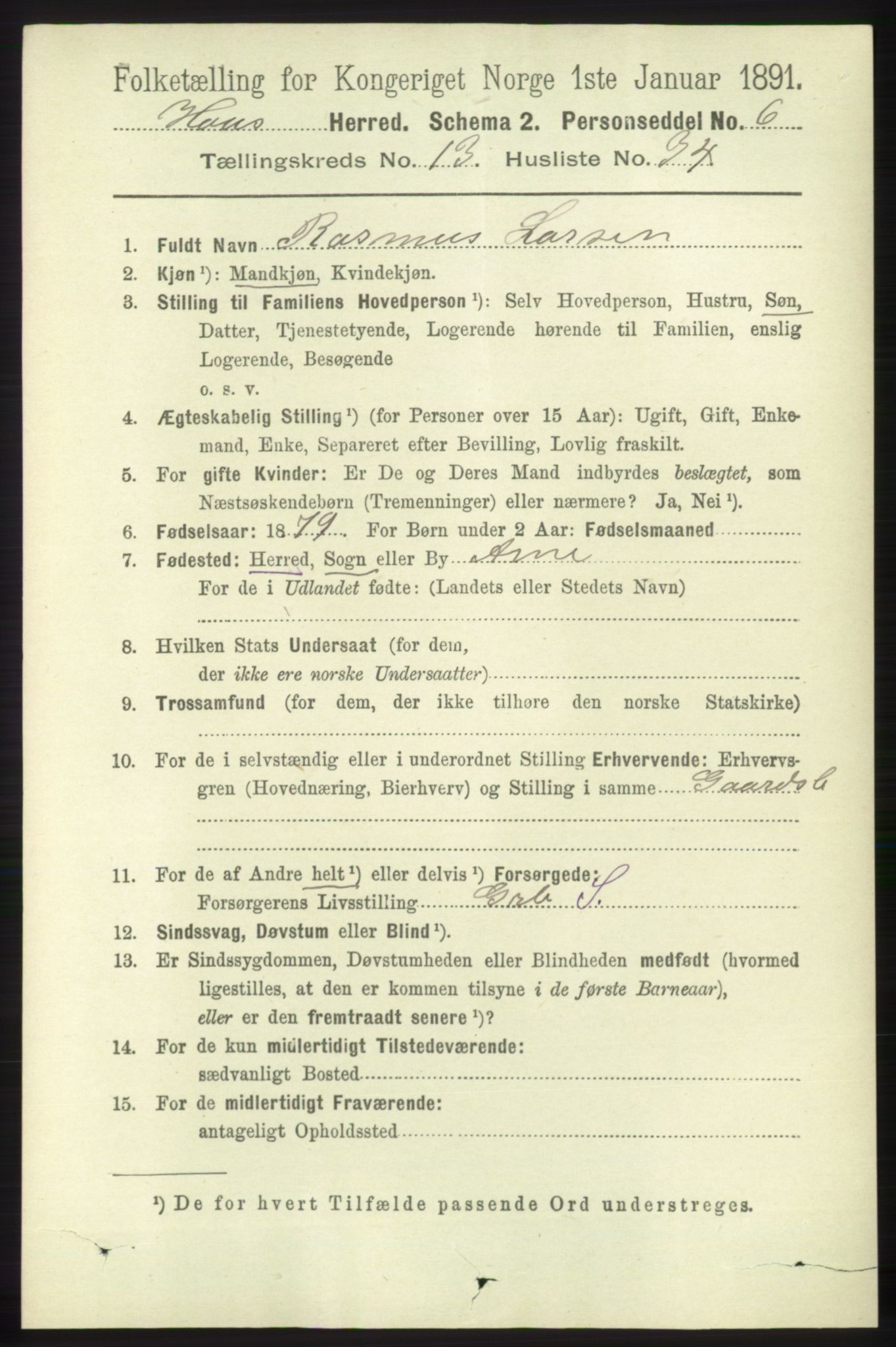 RA, 1891 census for 1250 Haus, 1891, p. 5802