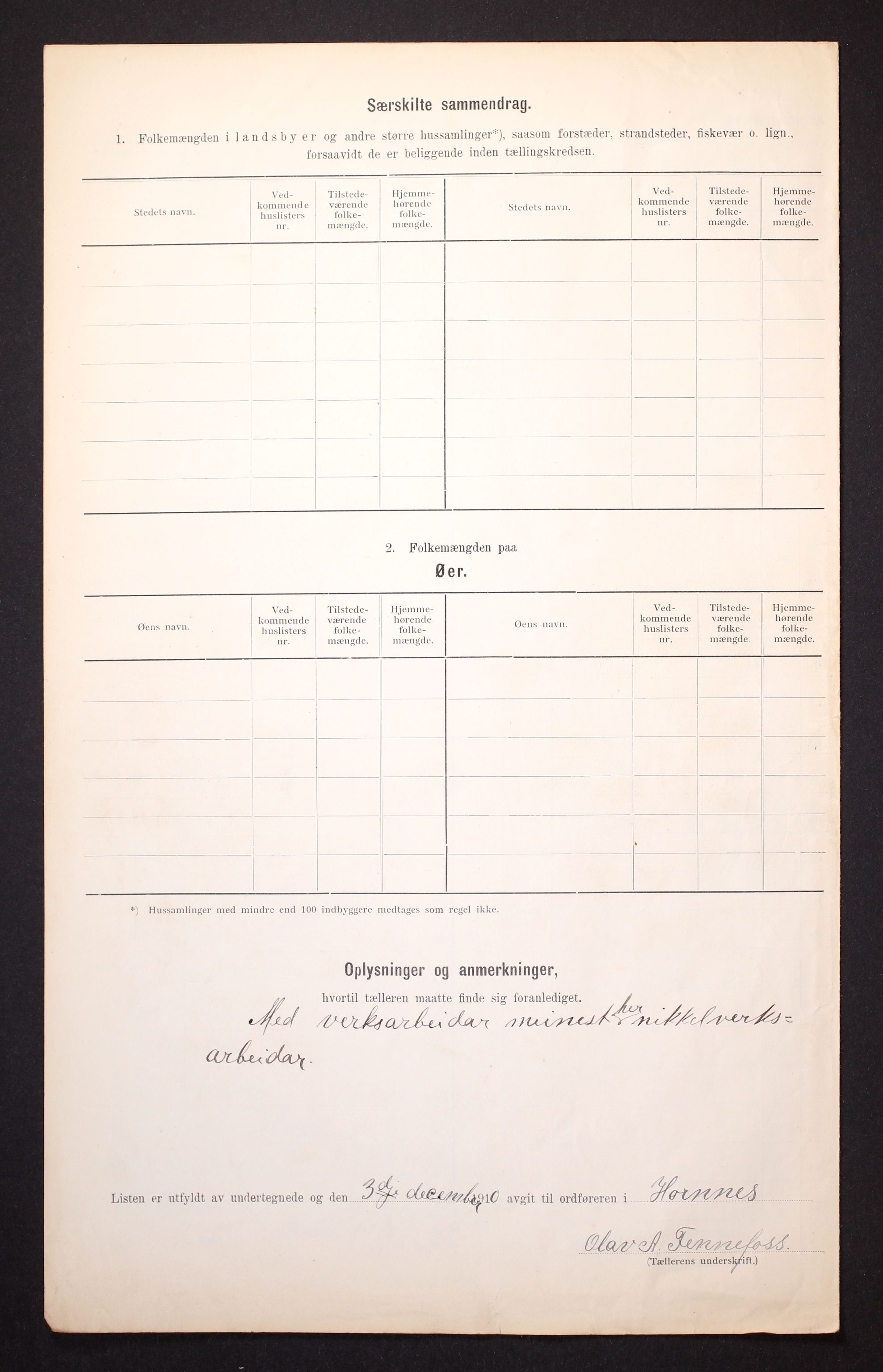 RA, 1910 census for Hornnes, 1910, p. 9