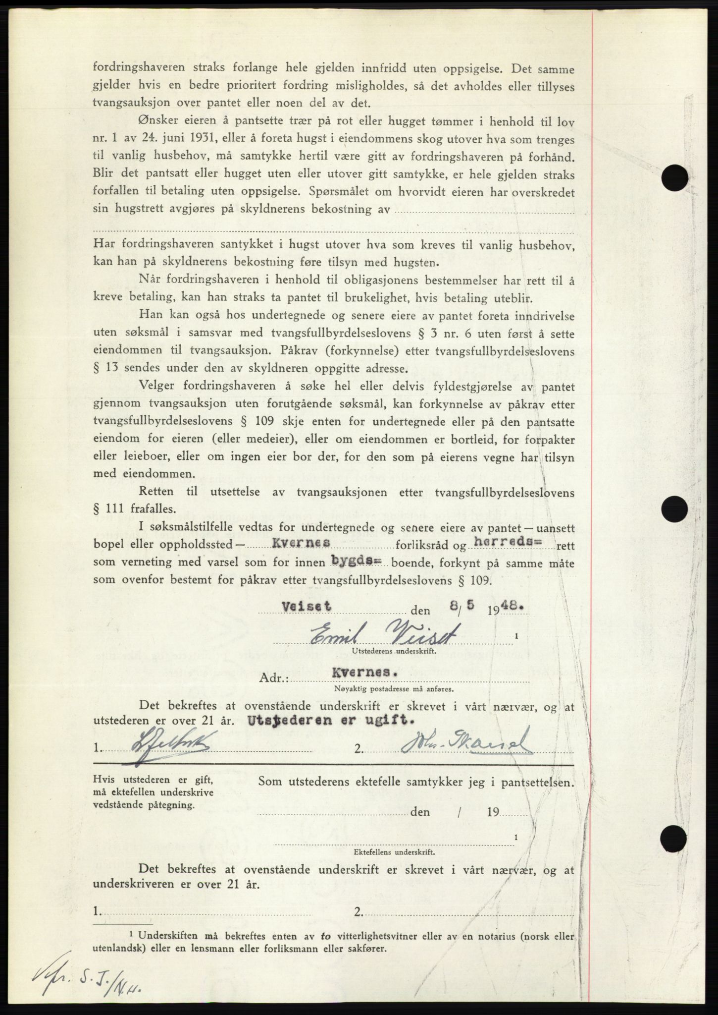 Nordmøre sorenskriveri, AV/SAT-A-4132/1/2/2Ca: Mortgage book no. B98, 1948-1948, Diary no: : 1208/1948