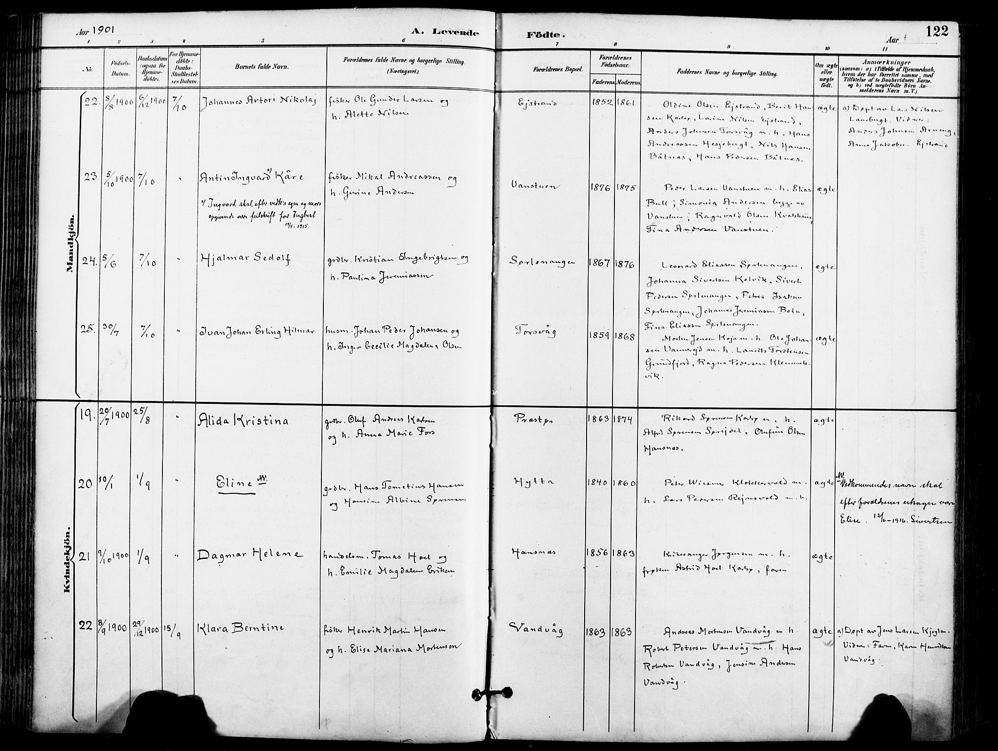 Karlsøy sokneprestembete, AV/SATØ-S-1299/H/Ha/Haa/L0007kirke: Parish register (official) no. 7, 1891-1902, p. 122