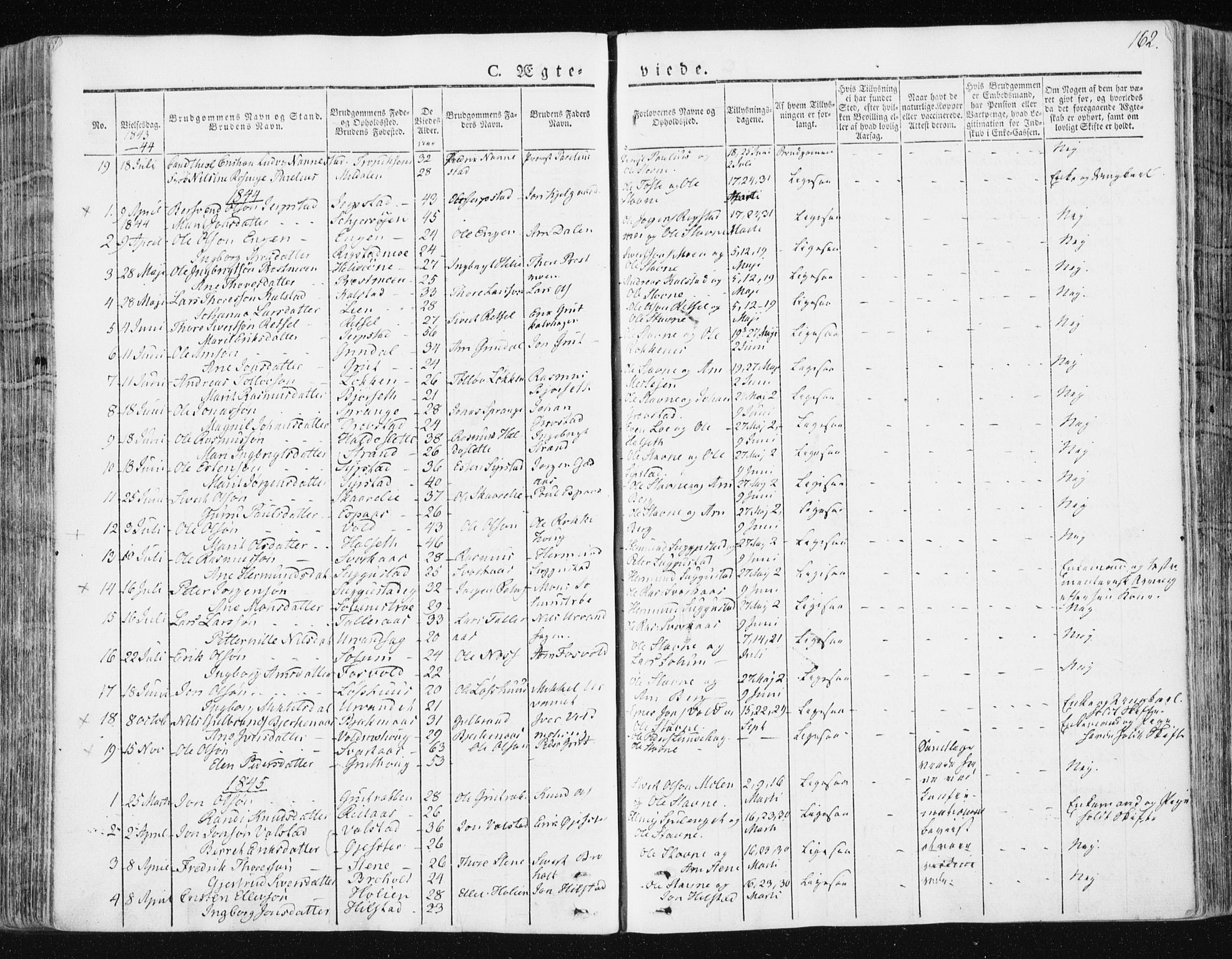 Ministerialprotokoller, klokkerbøker og fødselsregistre - Sør-Trøndelag, SAT/A-1456/672/L0855: Parish register (official) no. 672A07, 1829-1860, p. 162